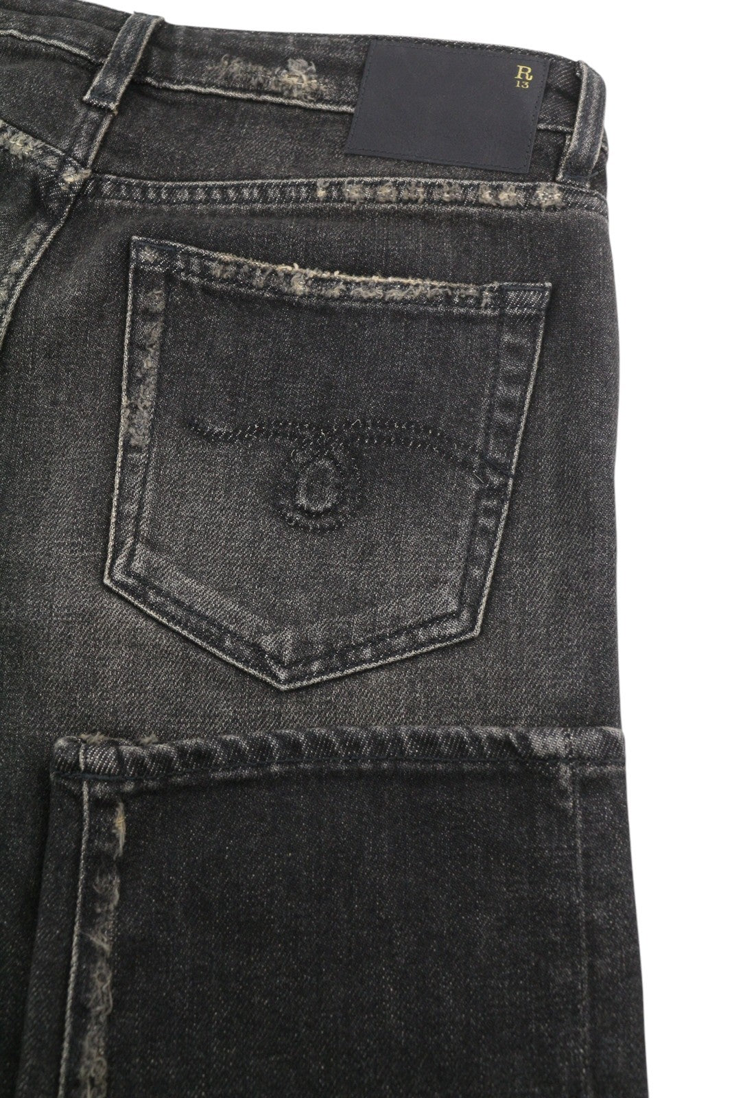 R13 Boy Straight Women Jeans 26 Abbey Black Faded Distress Crop PS26