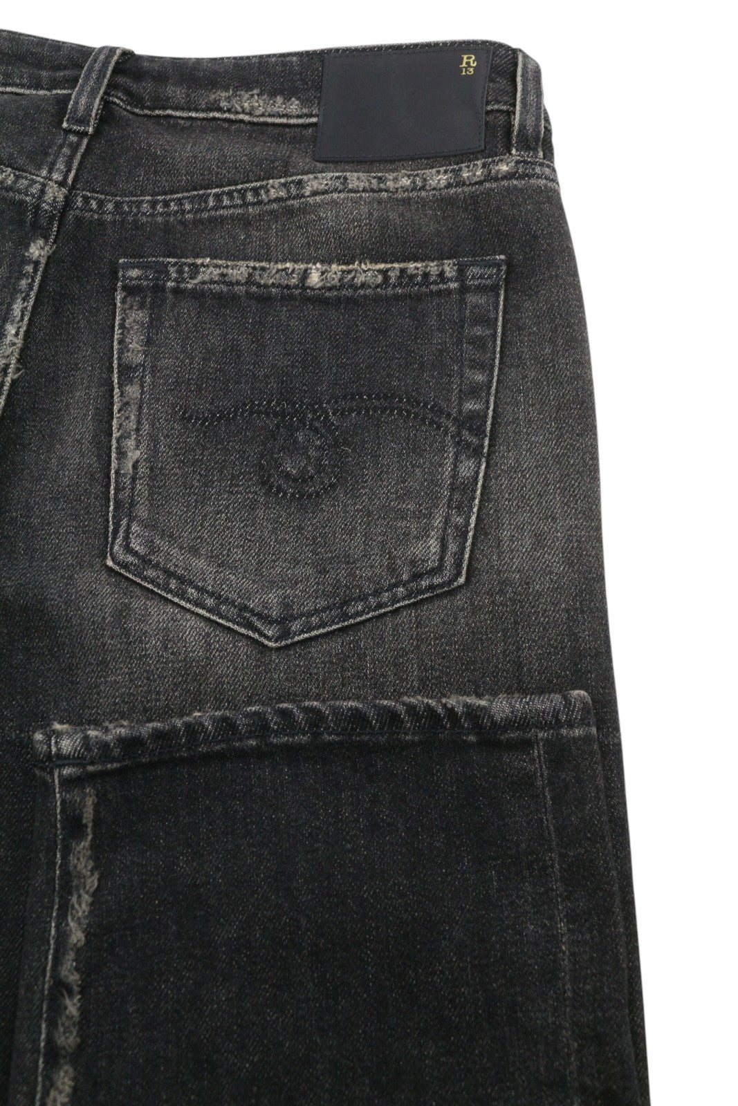 R13 Boy Straight Women Jeans 27 Abbey Black Faded Distress Crop PS26
