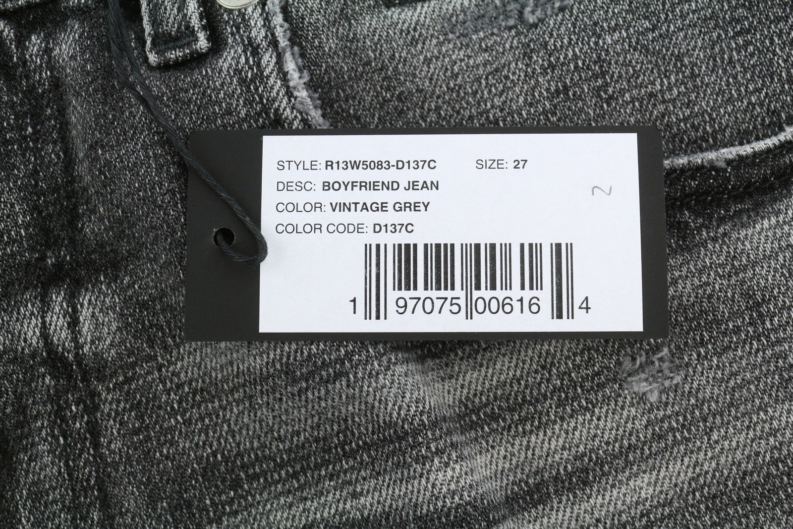R13 Boyfriend Women Jeans 27 Vintage Grey Faded  Cropped PS26 RRP595