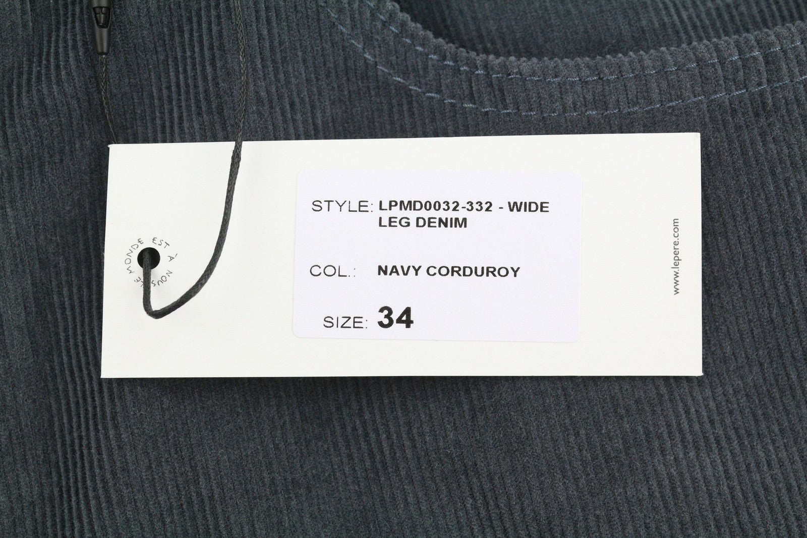 LE PERE Wide Leg Men Trousers W34 Navy Corduroy Button Fly FW25/26