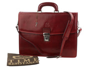 TIME RESISTANCE Men Bag OS Red Vachetta Leather Adjustable Strap Briefcase