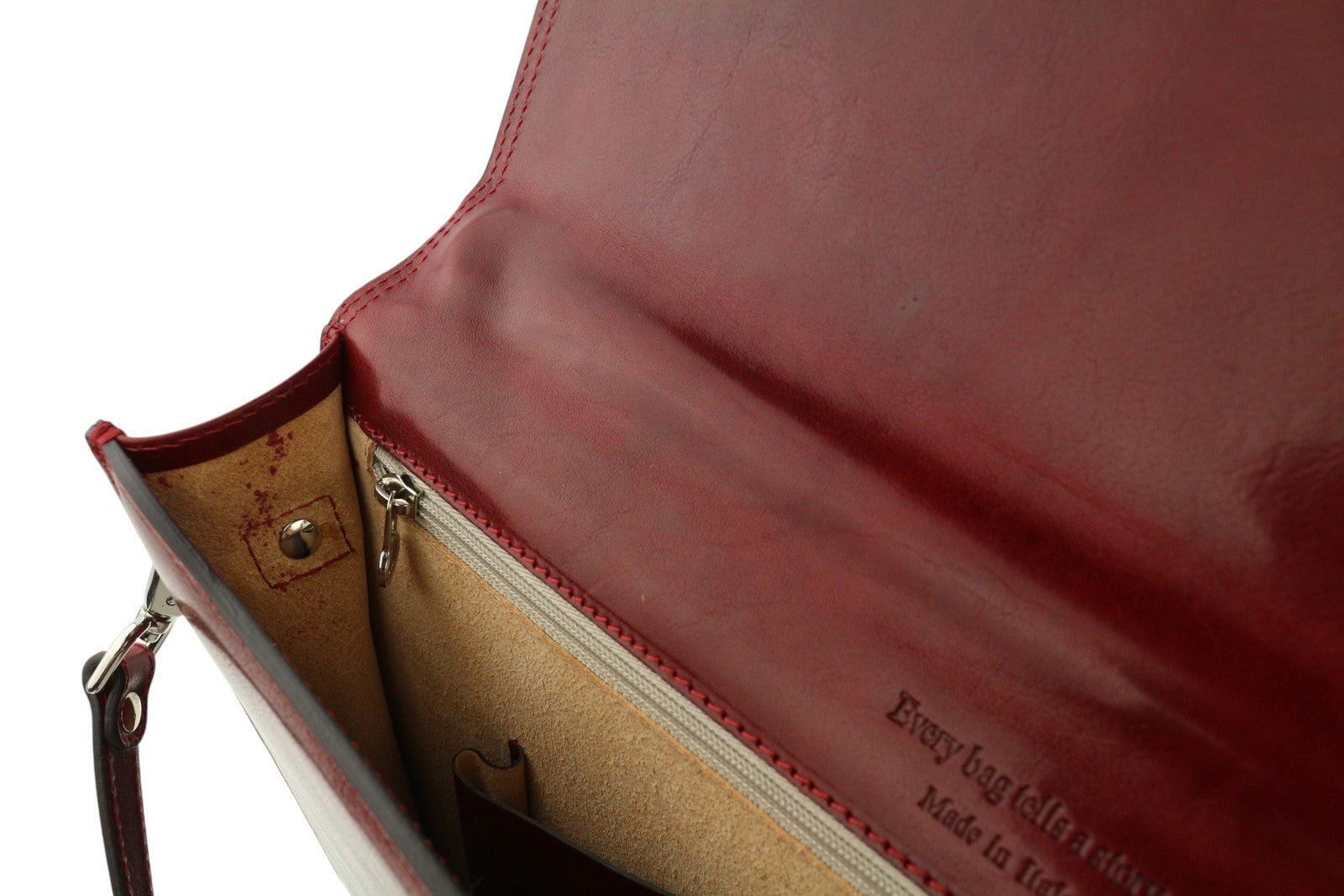 TIME RESISTANCE Men Bag OS Red Vachetta Leather Adjustable Strap Briefcase