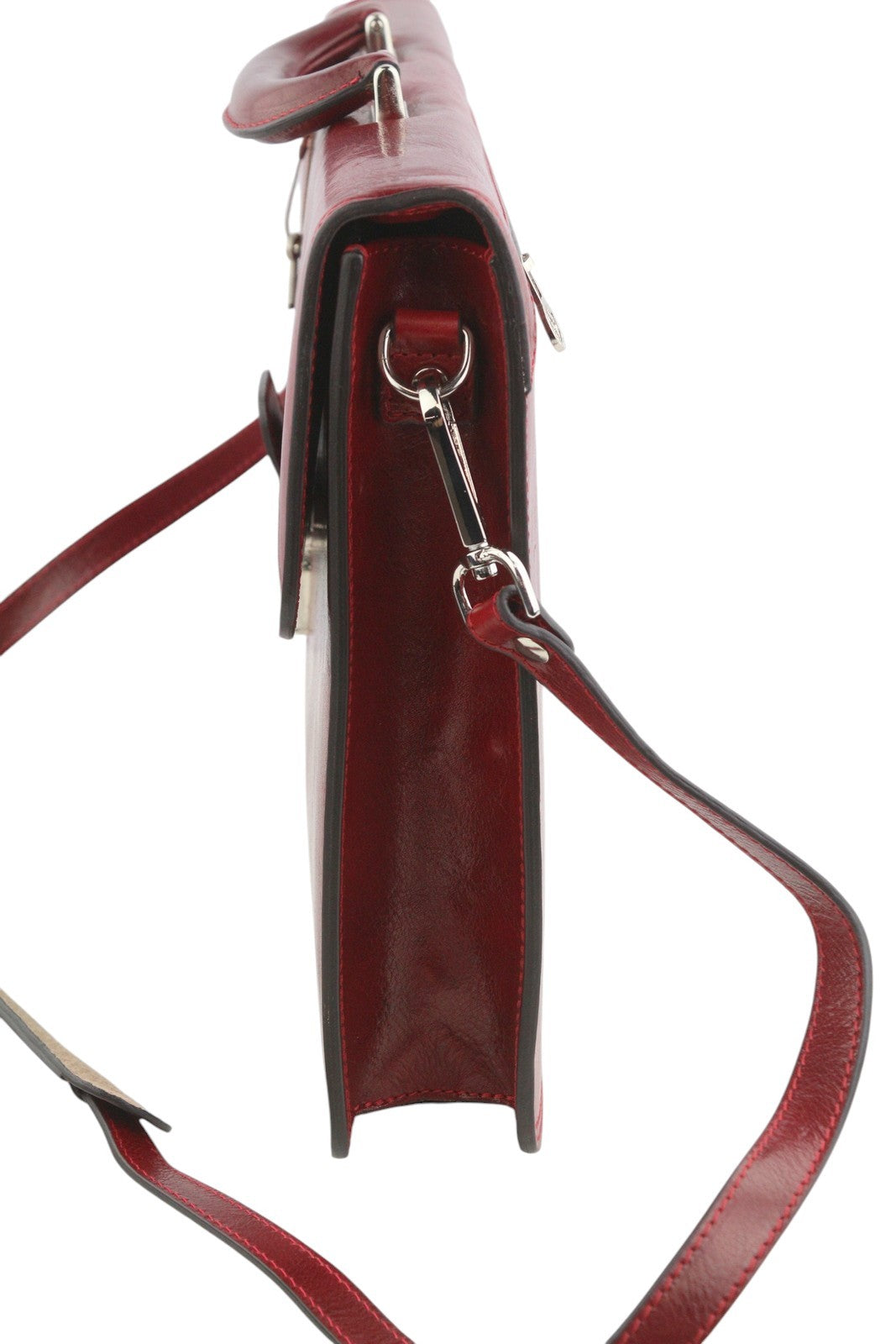 TIME RESISTANCE Men Bag OS Red Vachetta Leather Adjustable Strap Briefcase
