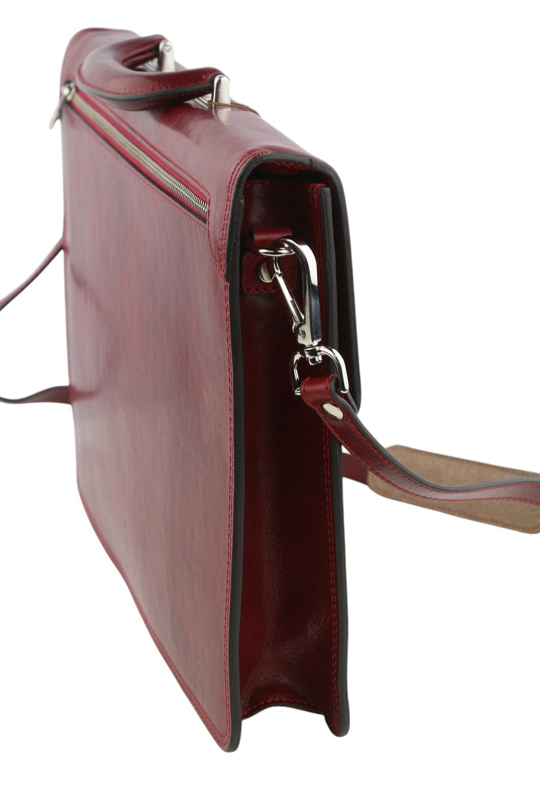 TIME RESISTANCE Men Bag OS Red Vachetta Leather Adjustable Strap Briefcase