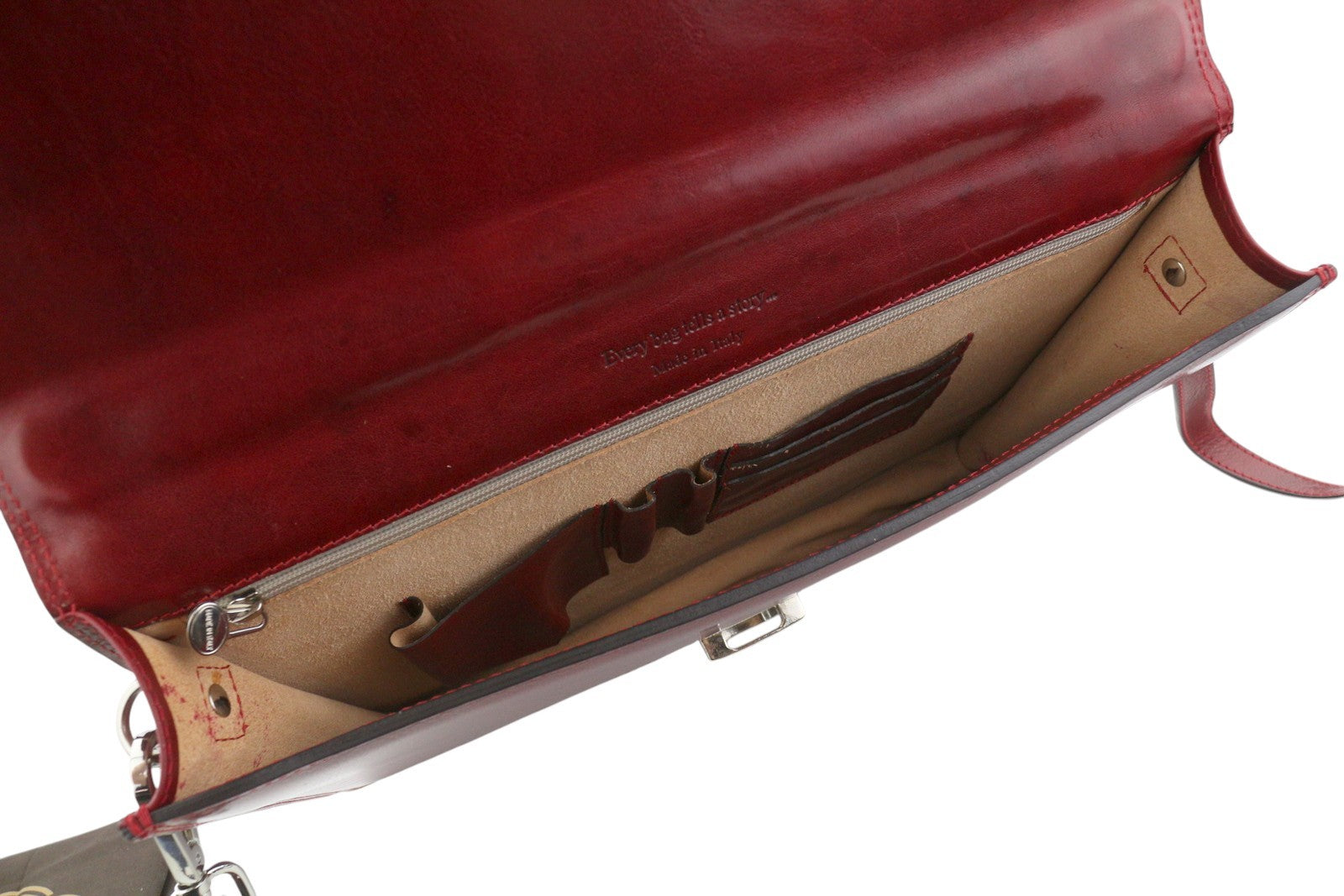 TIME RESISTANCE Men Bag OS Red Vachetta Leather Adjustable Strap Briefcase