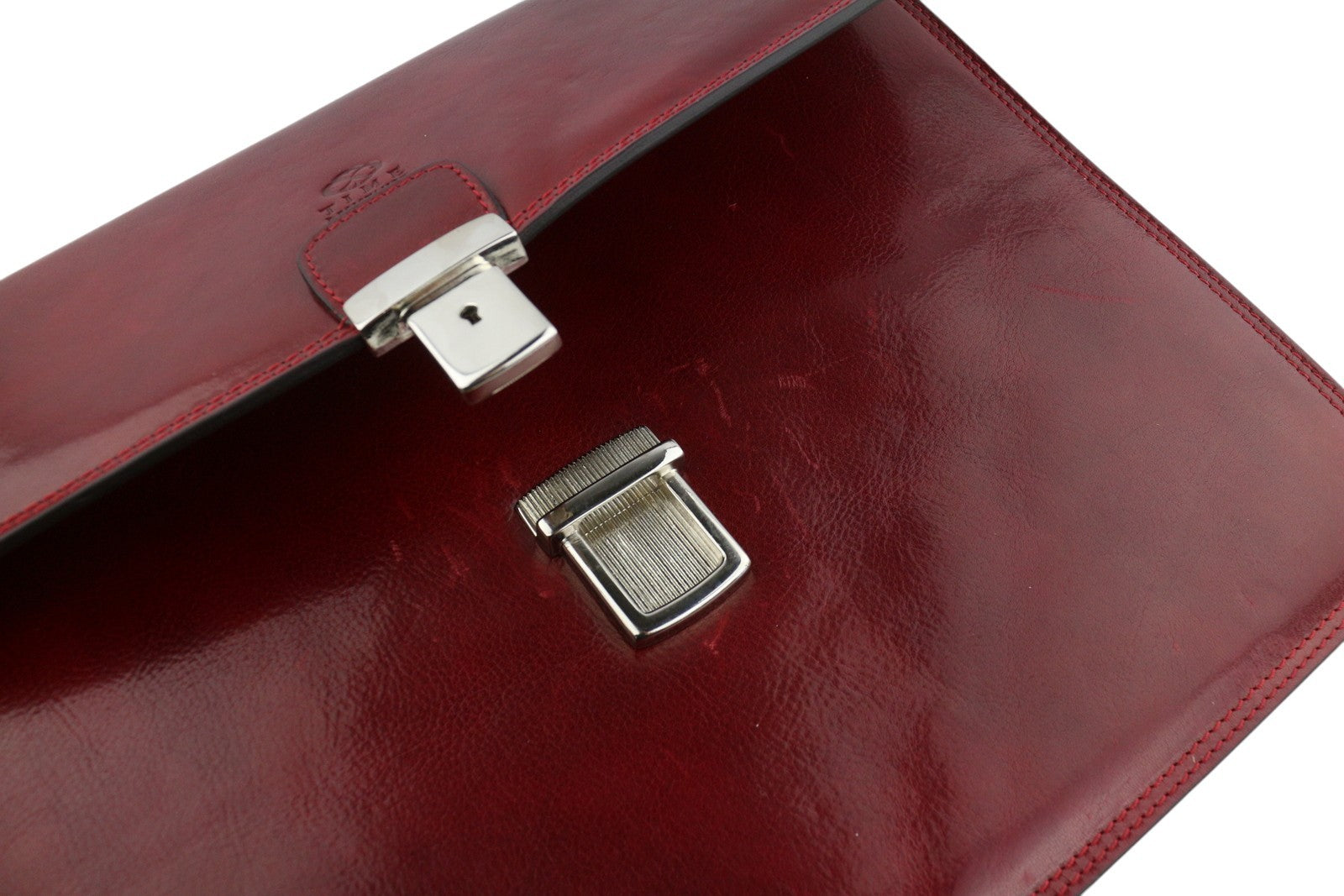 TIME RESISTANCE Men Bag OS Red Vachetta Leather Adjustable Strap Briefcase