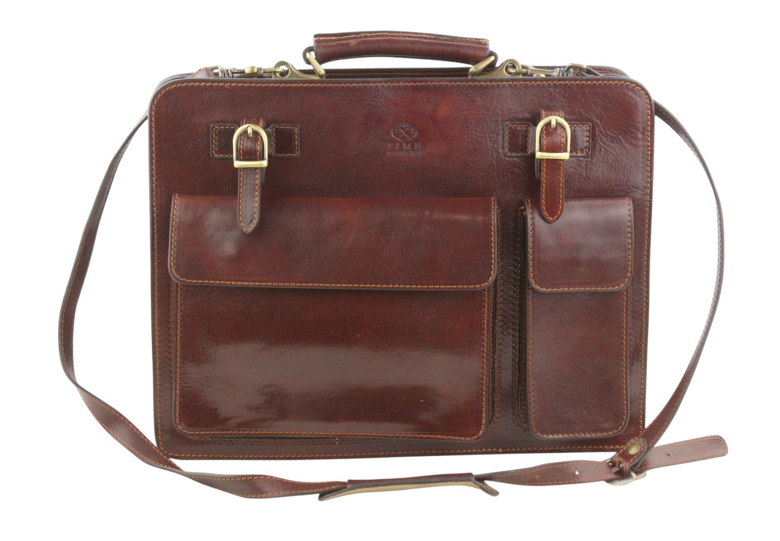 TIME RESISTANCE The Prophet Men Bag OS Brown Leather Satched Briefcase RRP320