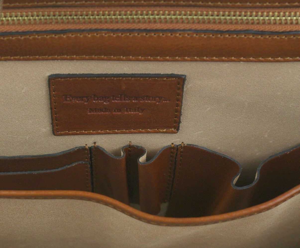 TIME RESISTANCE Men Bag The Firm Brown Vachetta Leather Briefcase RRP350