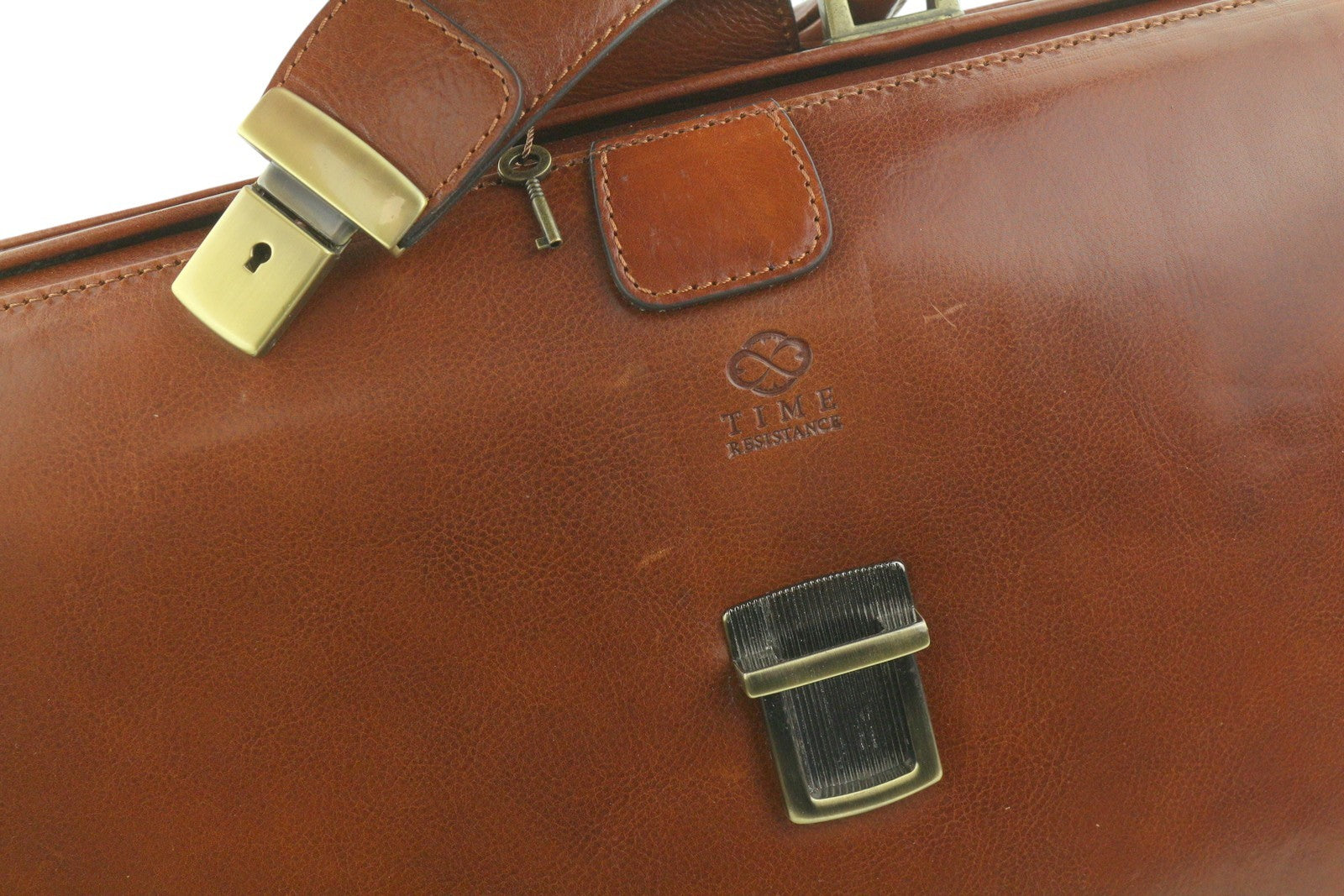 TIME RESISTANCE Men Bag The Firm Brown Vachetta Leather Briefcase RRP350