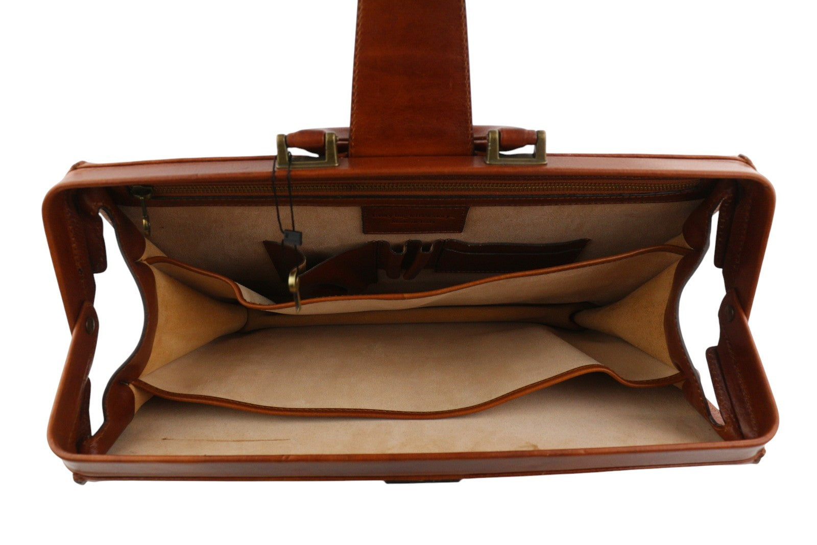 TIME RESISTANCE Men Bag The Firm OS Brown Vachetta Leather Key Briefcase RRP350