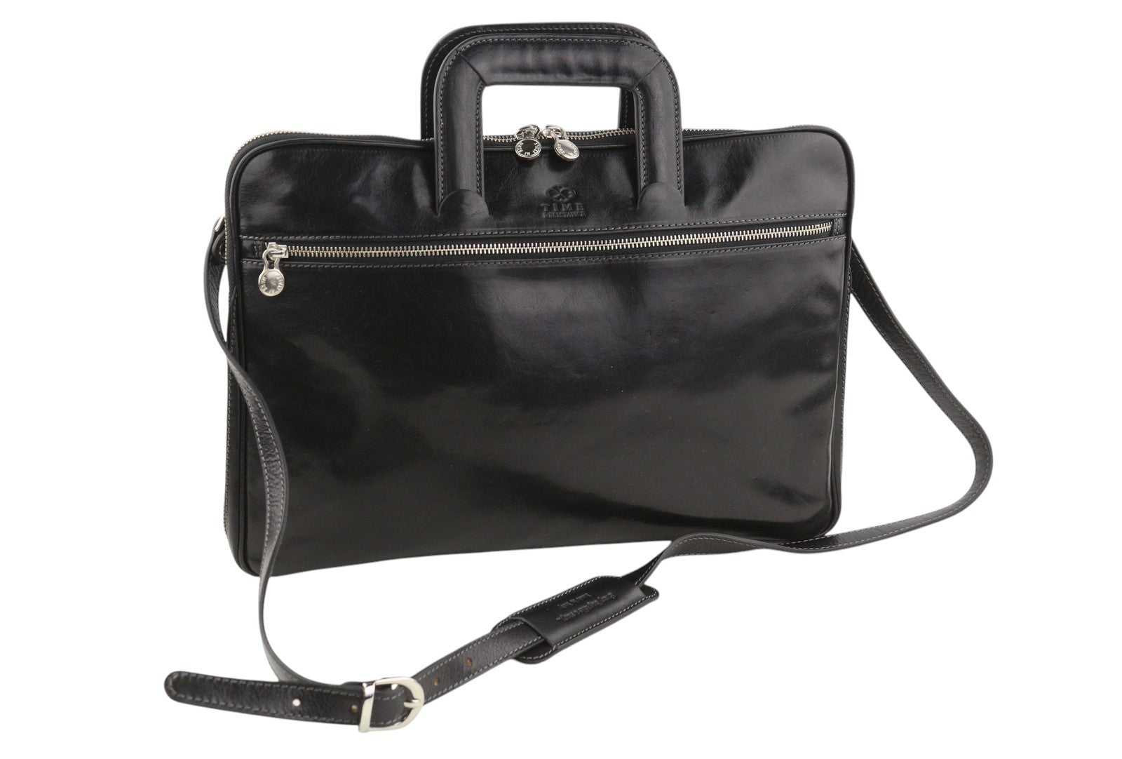 TIME RESISTANCE Brave New World Men Bag OS Black Leather Laptop Breifcase RRP260