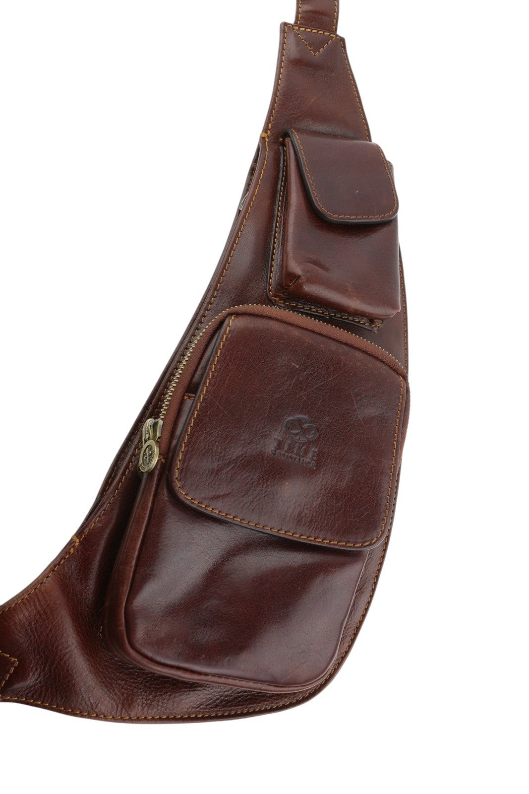TIME RESISTANCE The Monk Men Bag OS Brown Leather Sling Crossbody RRP180