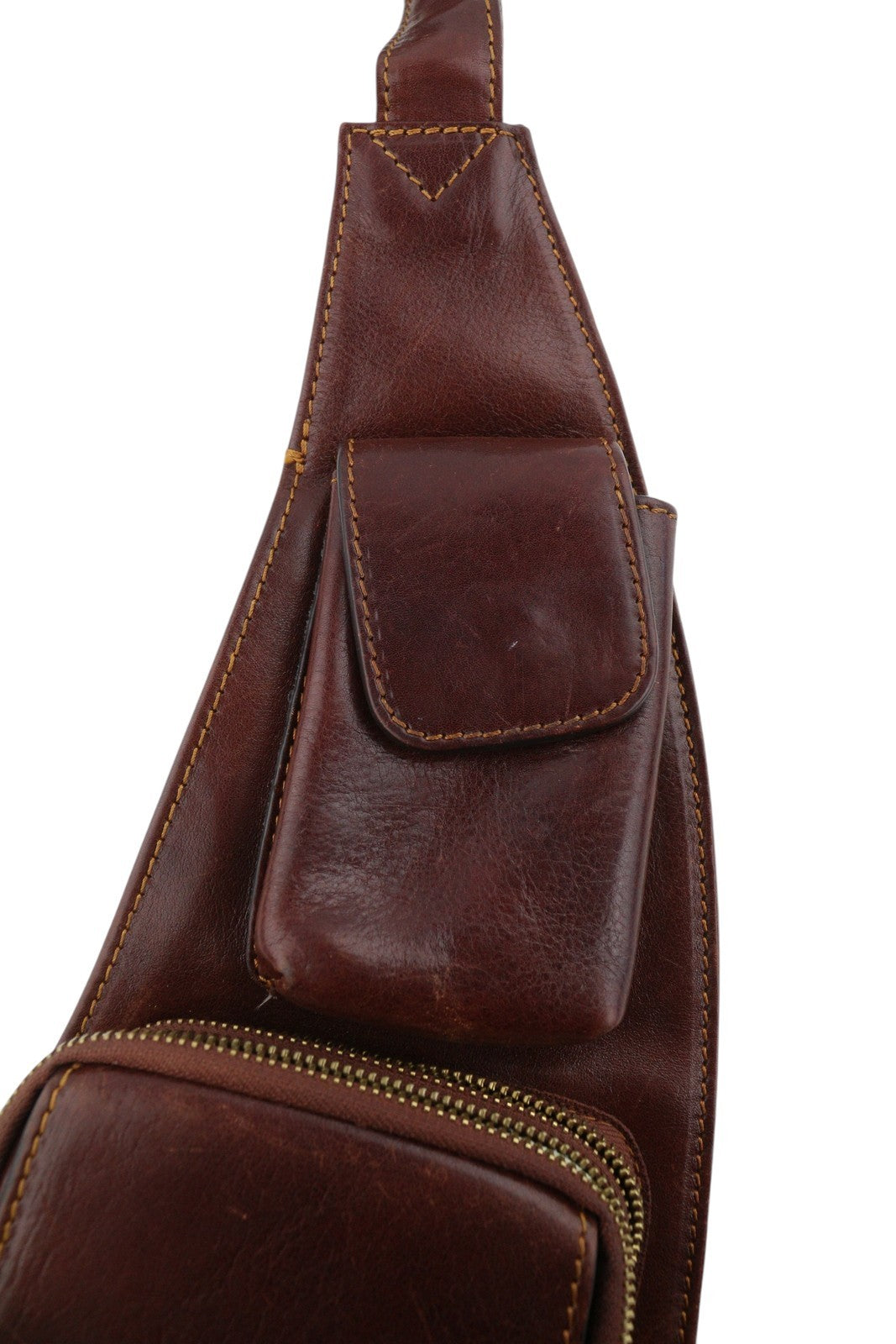 TIME RESISTANCE The Monk Men Bag OS Brown Leather Sling Crossbody RRP180