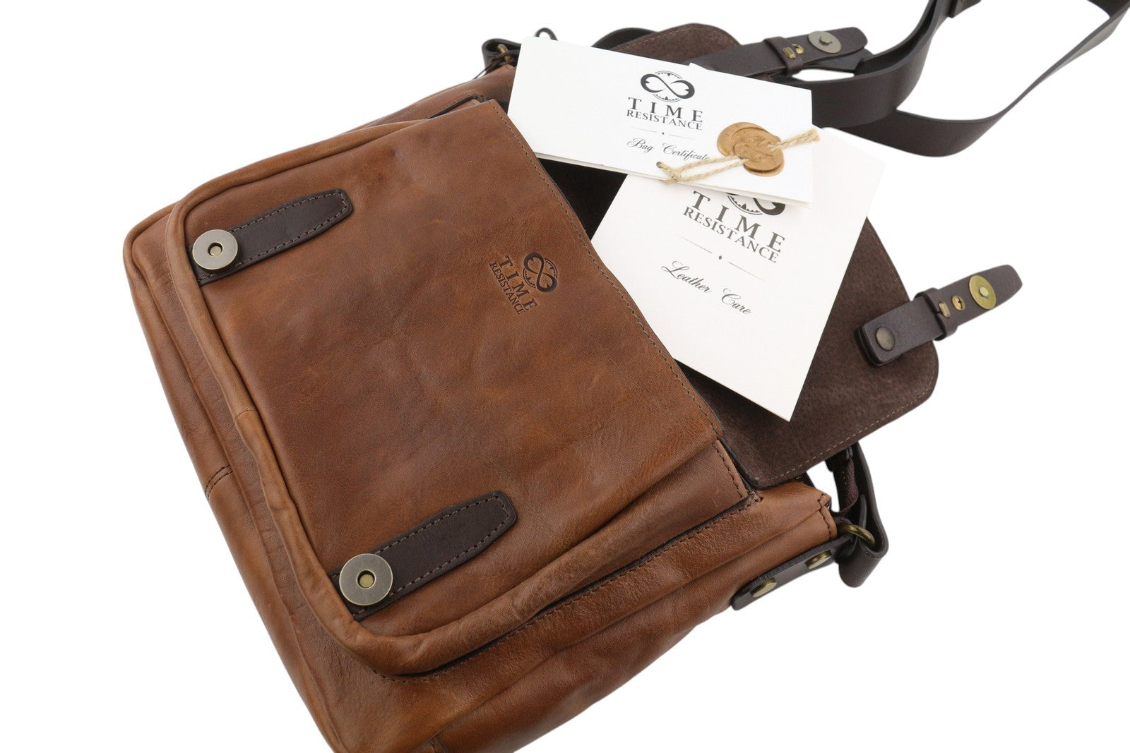 TIME RESISTANCE Persuasion Men Bag OS Brown Vachetta Leather Satchel RRP210