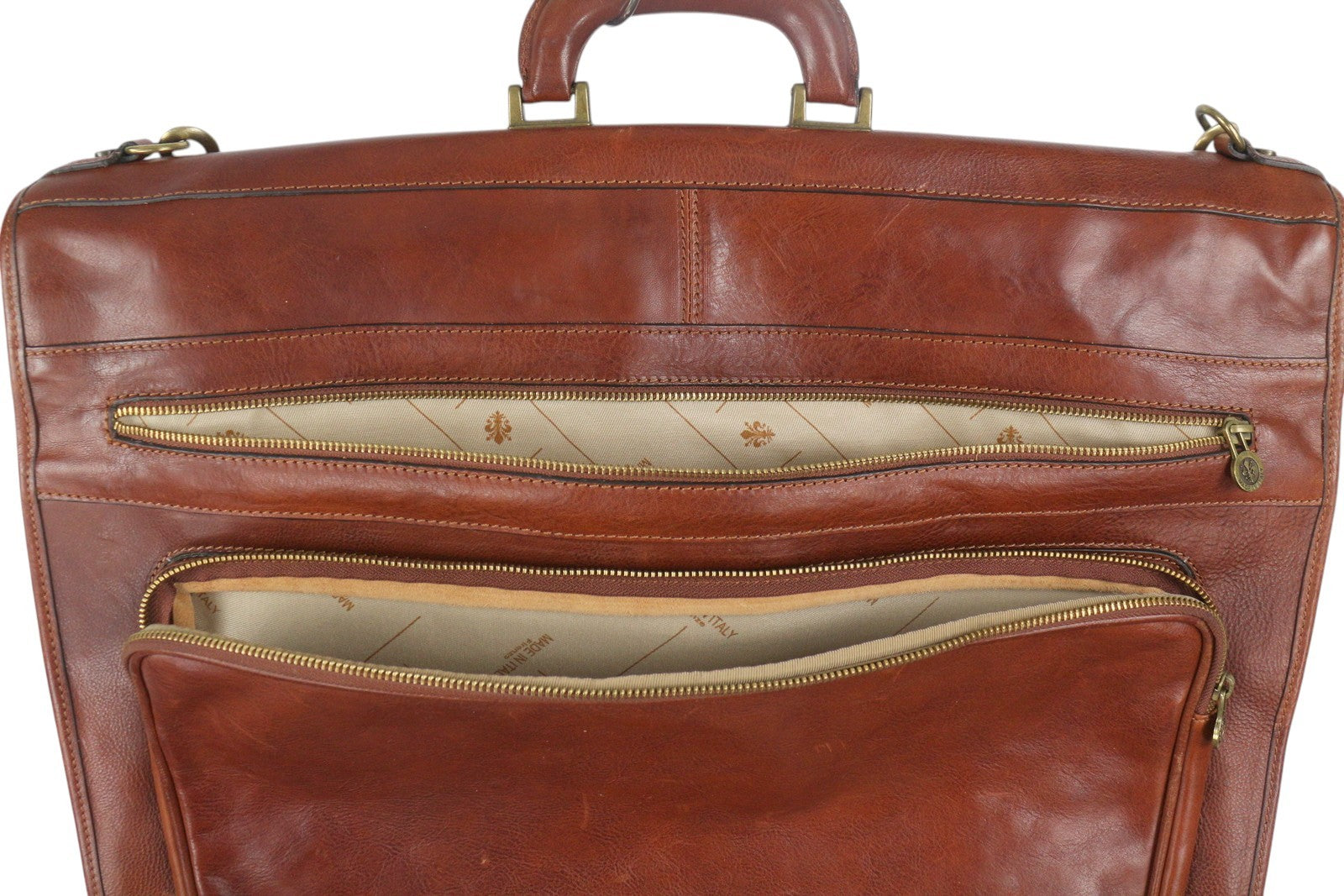 TIME RESISTANCE The Big Sleep Men Bag OS Brown Leather Zip Garment Bag RRP550