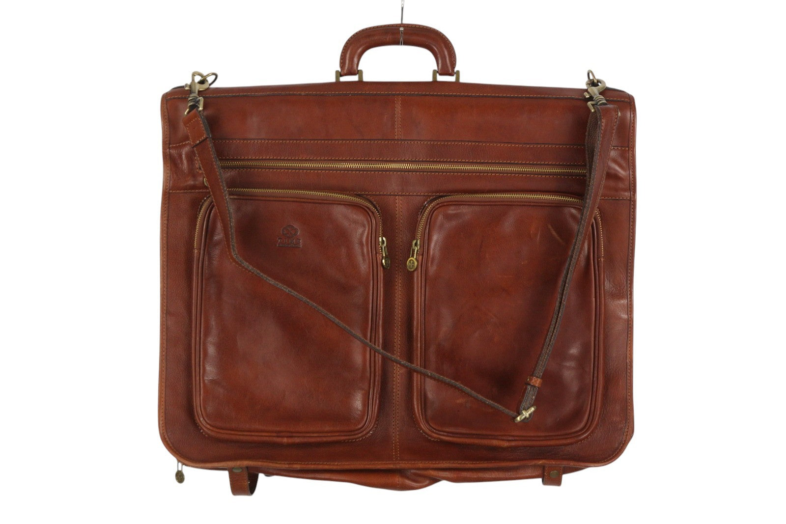 TIME RESISTANCE The Big Sleep Men Bag OS Brown Leather Zip Garment Bag RRP550
