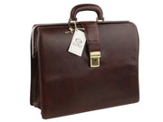 TIME RESISTANCE Men Bag The Firm Dark Brown Vachetta Leather Briefcase RRP350