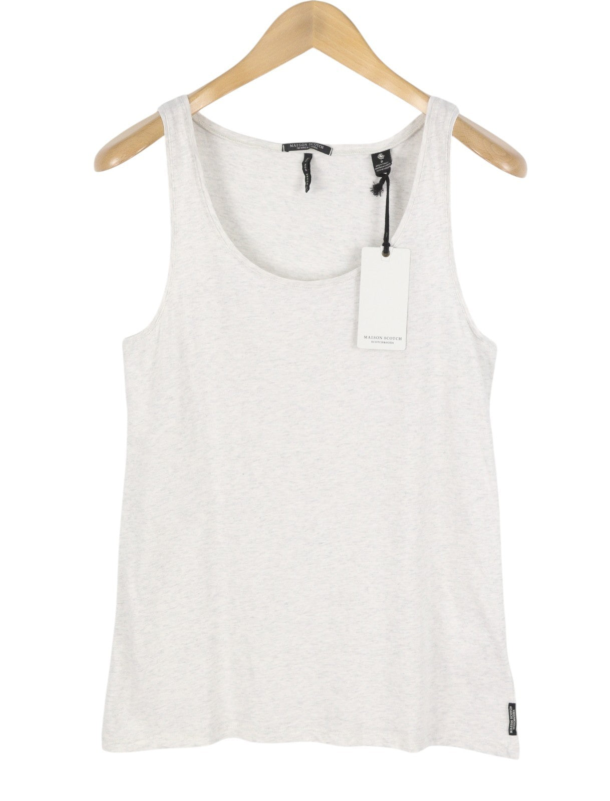 MAISON SCOTCH Women T-Shirt P XS Grey Melange Round Neck Tricot Sleeveless