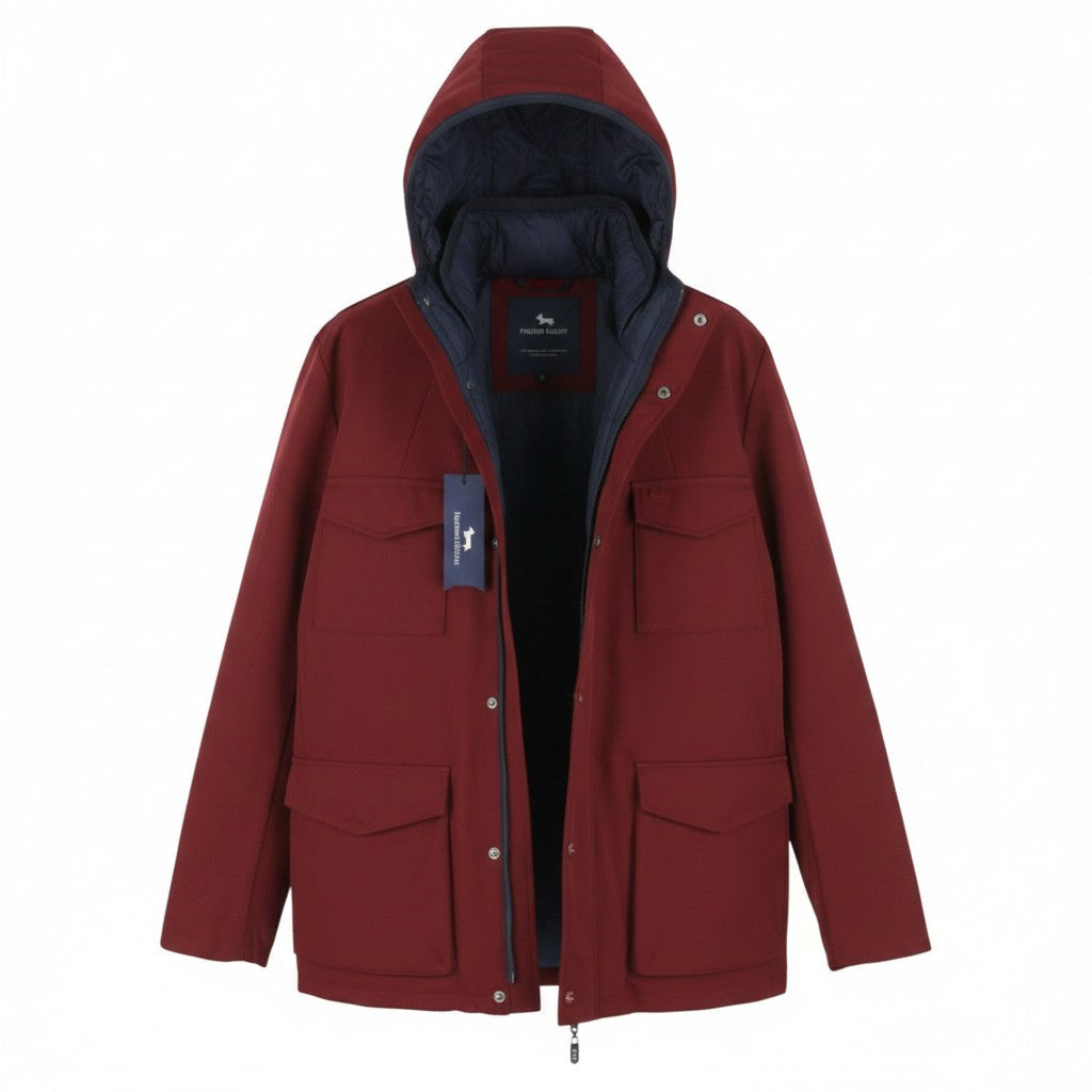 HARMONT & BLAINE Men Jacket 2XL Burgundy & Blue Reversible Padded Hooded