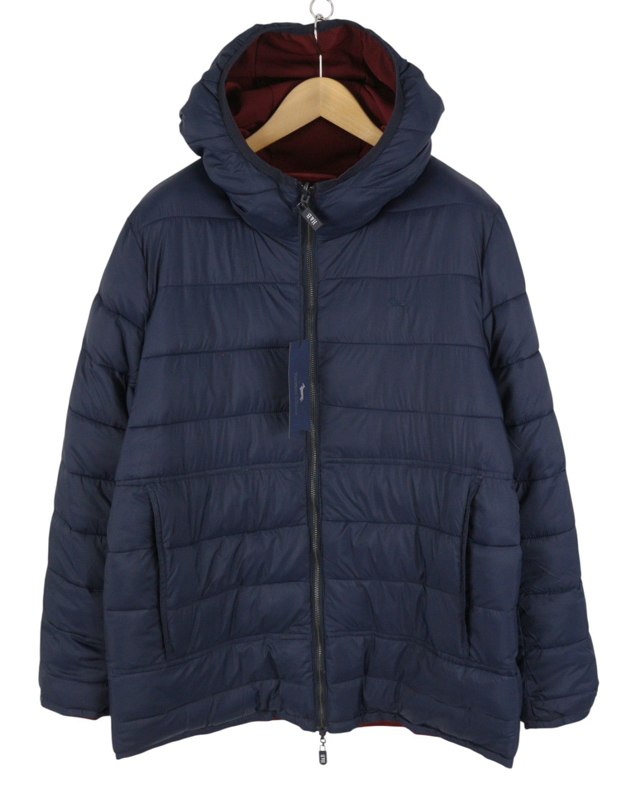 HARMONT & BLAINE Men Jacket 2XL Burgundy & Blue Reversible Padded Hooded