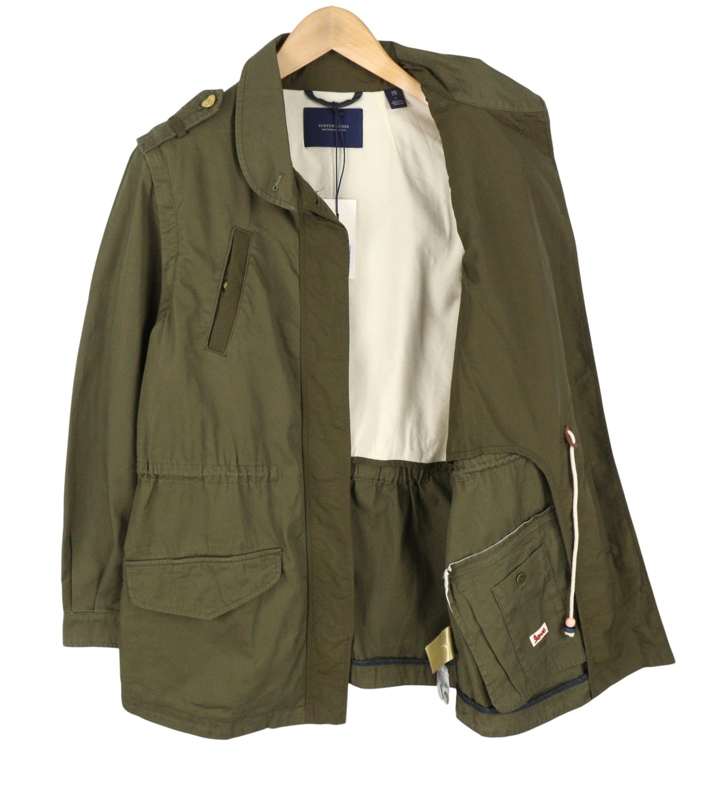 SCOTCH & SODA Women Jacket L Khaki Green Removable Sleeves Drawstring Waist