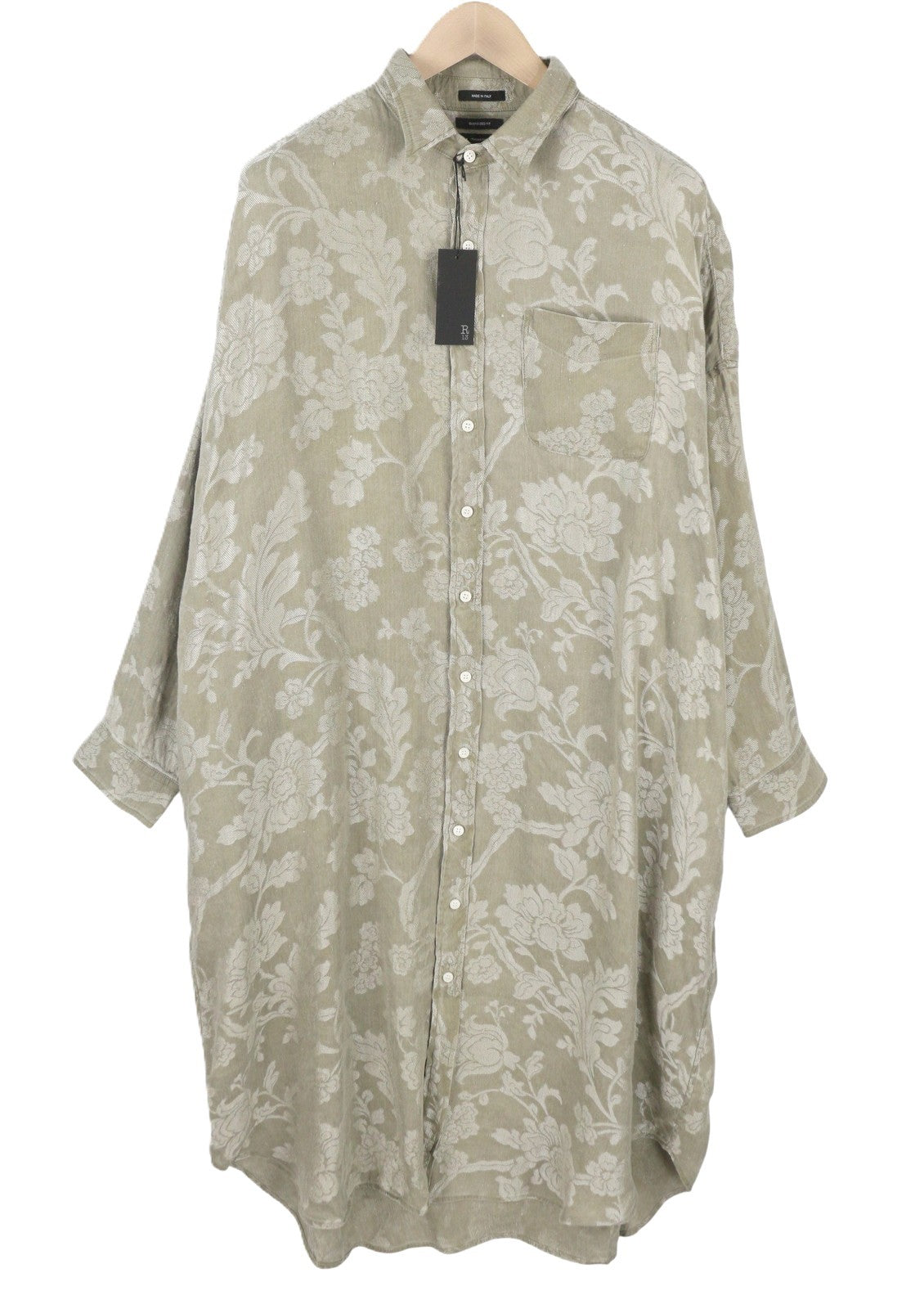 R13 Jumbo Shirtdress Women Dress M/L Olive Floral Linen Blend Loose Fit PS26