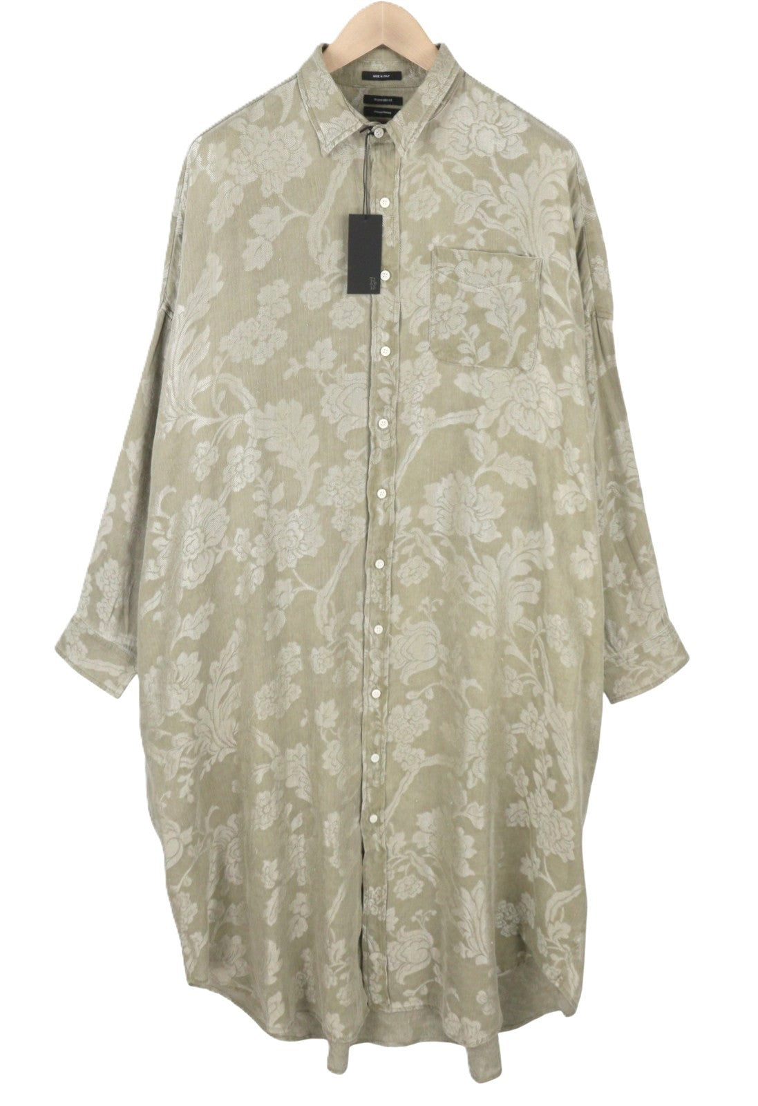 R13 Jumbo Shirtdress Women Dress M/L Olive Flower Linen Blend Relaxed PS26