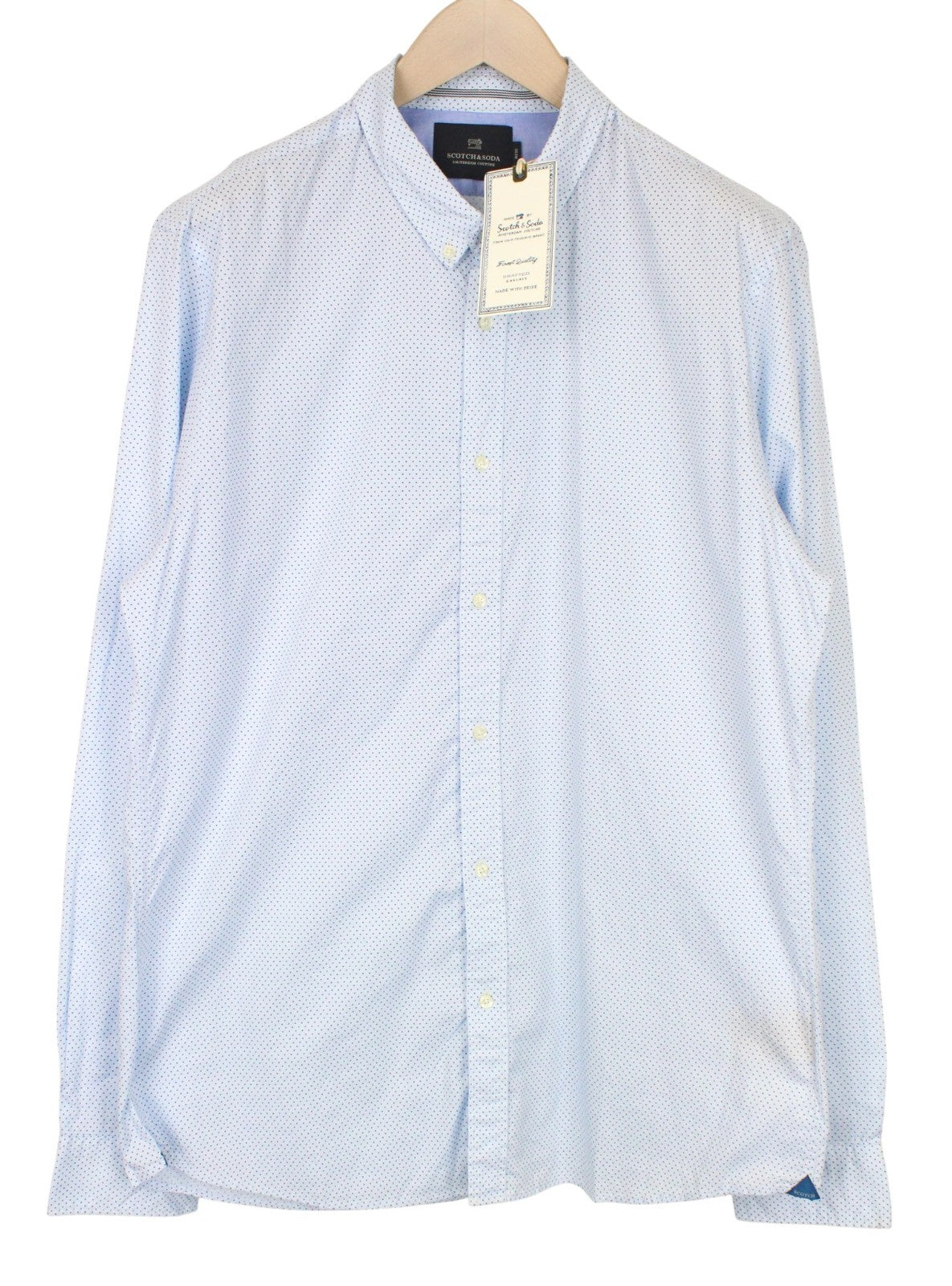 SCOTCH & SODA Men Shirt 2XL Blue Polka Dot Print Slim Cut Melange Button-Down
