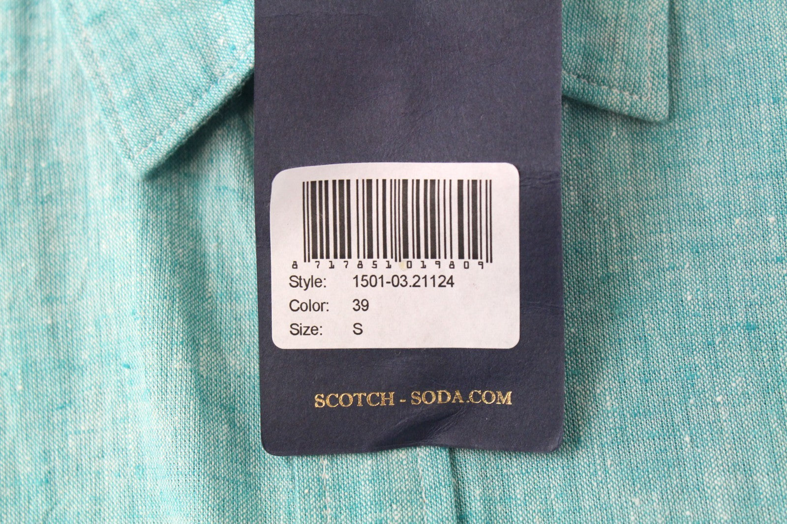 SCOTCH & SODA Men Shirt S Short Sleeve Green Melange Slim Cut Linen Cotton Blend