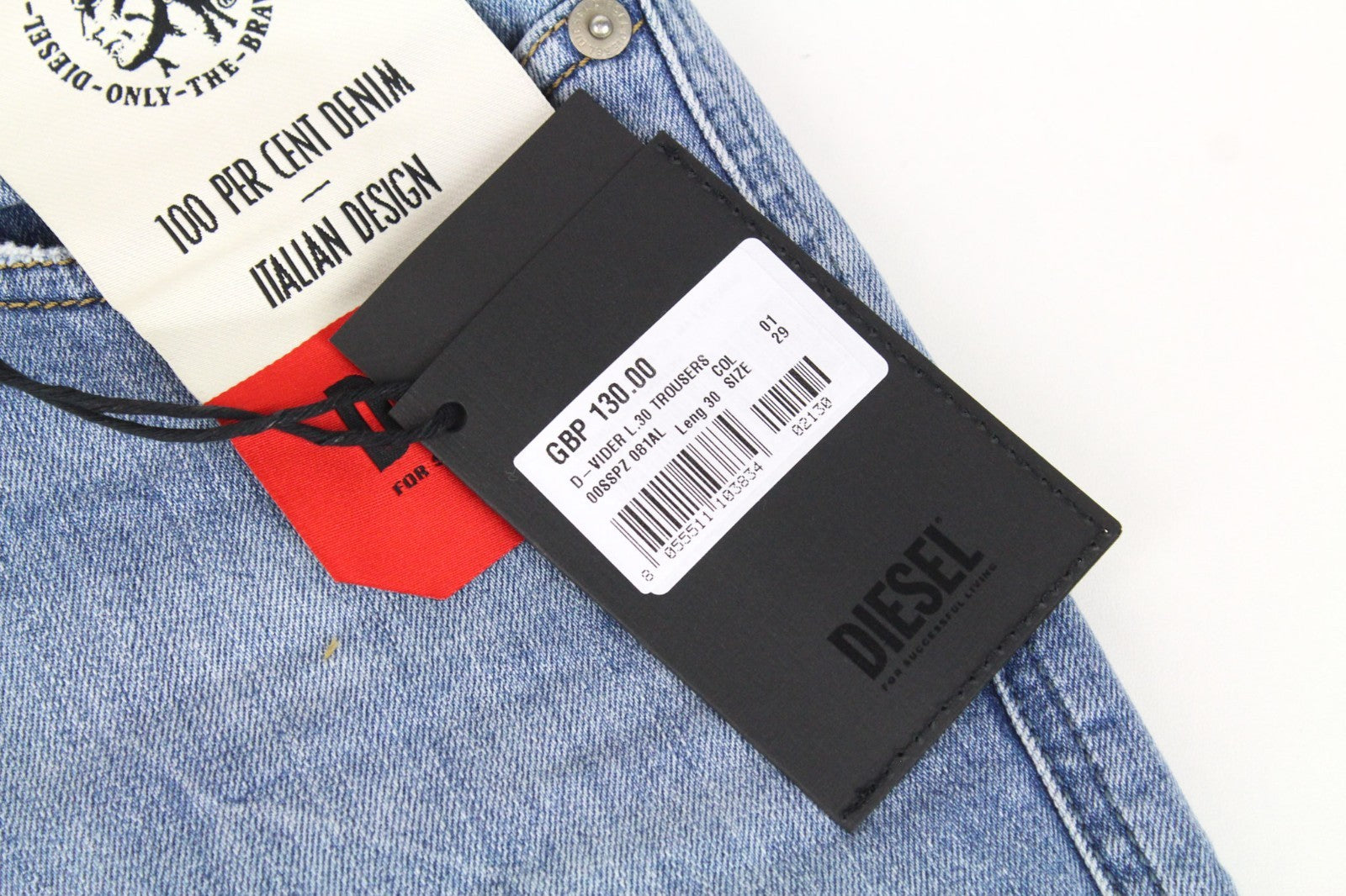 DIESEL D-Vider 081AL Men Jeans W29/L30 Light Blue Stretch Carrot Fit Button-Fly