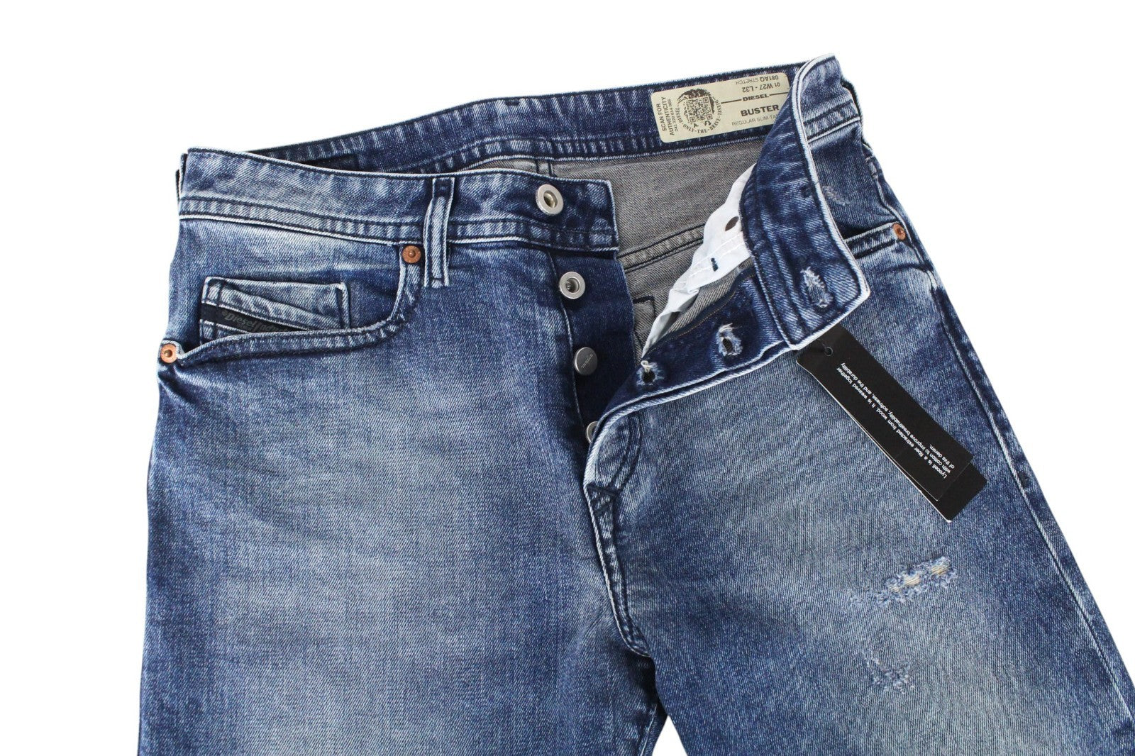 DIESEL Buster 081AQ Men Jeans W27/L32 Blue Stretch Boys Slim Taper Distress