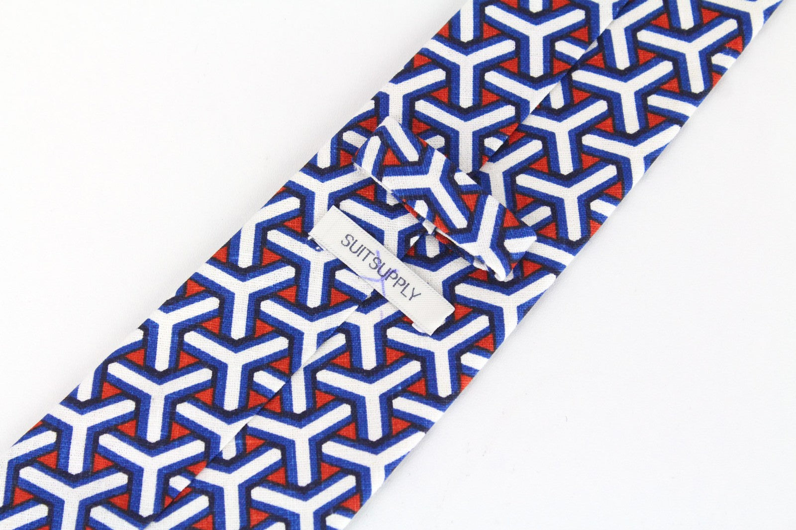 SUITSUPPLY Men Tie 148 x 8 cm Linen Cotton Blend Blue Formal Knit Graphic Print