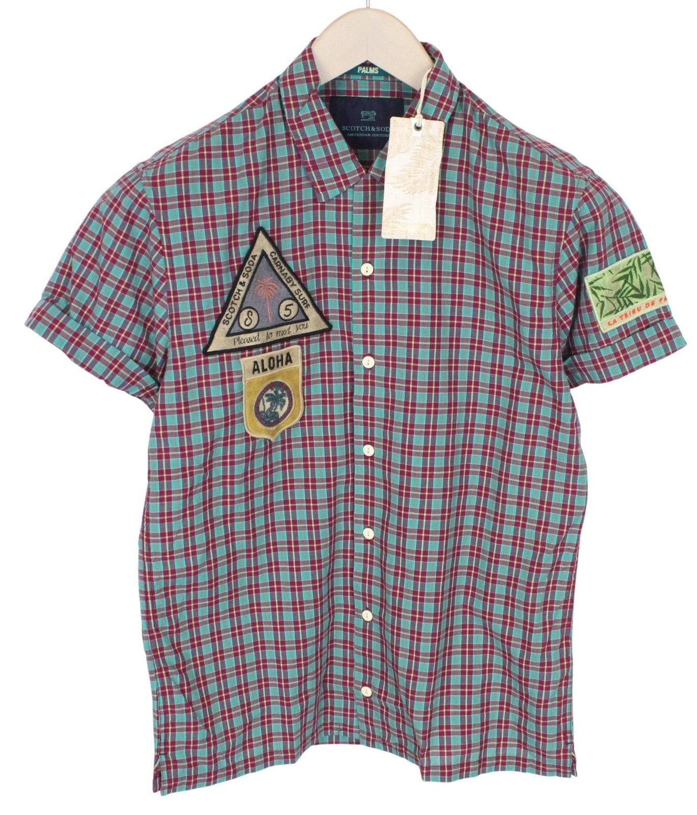 SCOTCH & SODA Men Shirt S Cotton Linen Blend Patchwork Purple Plaid Checked