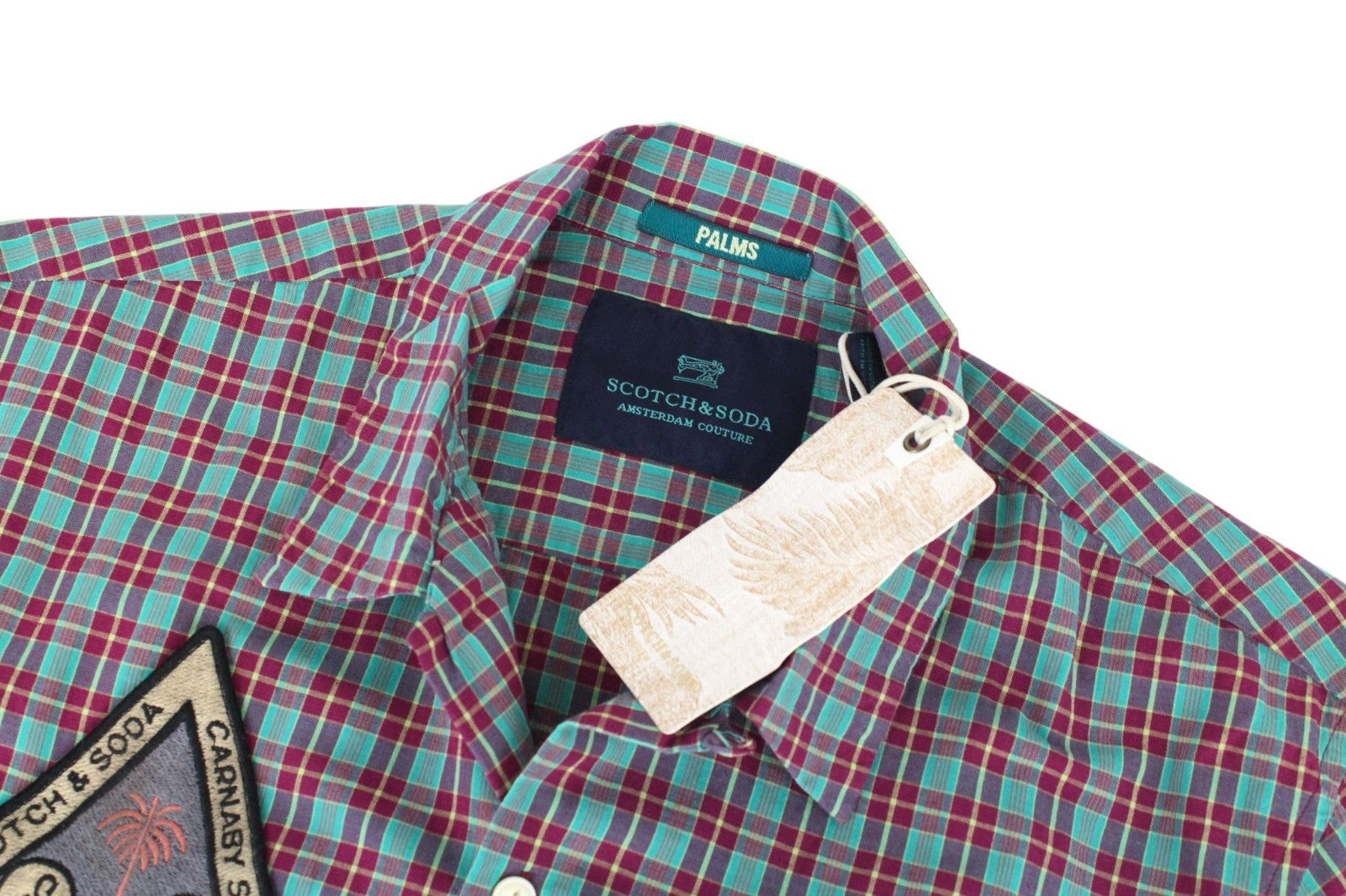 SCOTCH & SODA Men Shirt S Cotton Linen Blend Patchwork Purple Plaid Checked