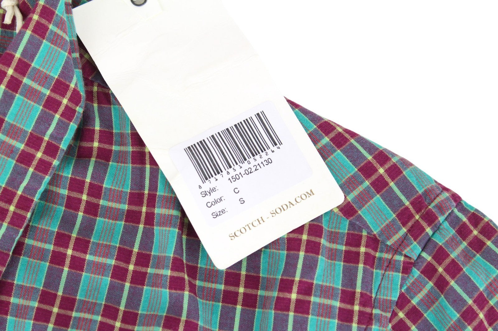 SCOTCH & SODA Men Shirt S Cotton Linen Blend Patchwork Purple Plaid Checked