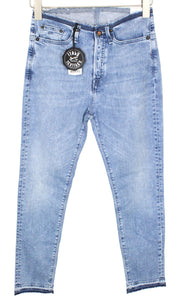 DENHAM Heidi Women Jeans W25/L30 High-Rise Raw Hems Blue Stretch Straight Fit