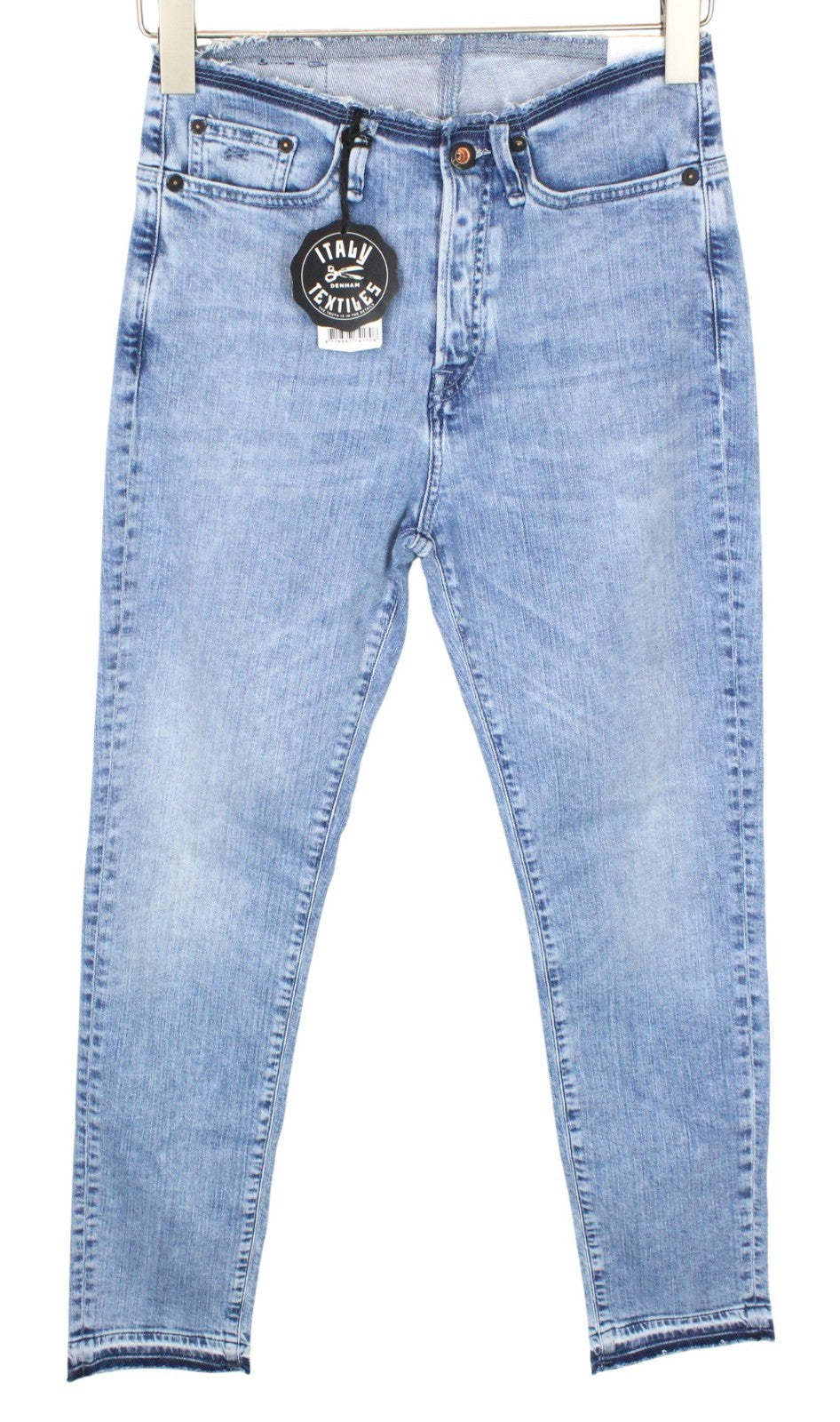 DENHAM Heidi Women Jeans W25/L30 High-Rise Raw Hems Blue Stretch Straight Fit