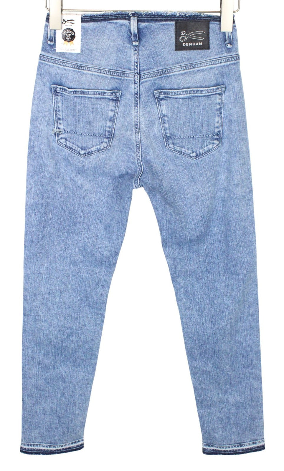DENHAM Heidi Women Jeans W25/L30 High-Rise Raw Hems Blue Stretch Straight Fit