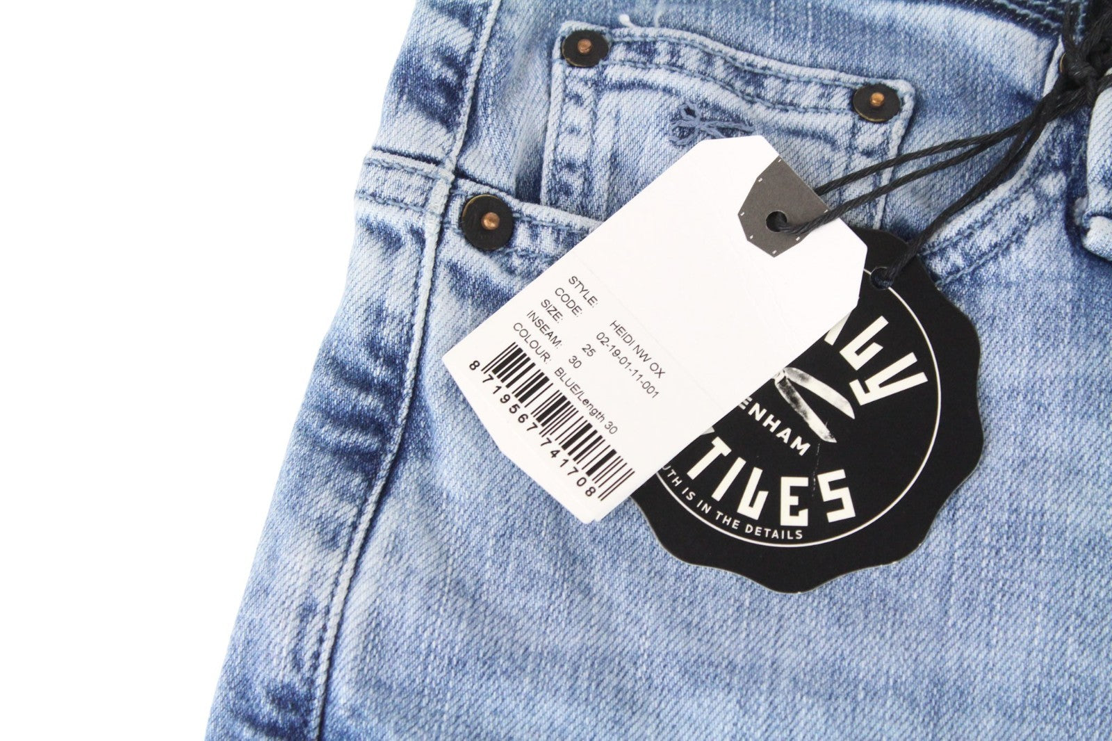 DENHAM Heidi Women Jeans W25/L30 High-Rise Raw Hems Blue Stretch Straight Fit