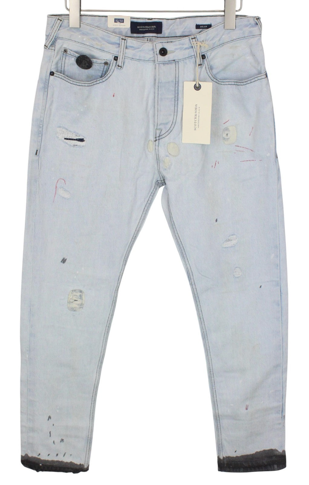 SCOTCH & SODA Dean Men Jeans W32/L32 Blue Stretch Distressed Loose Taper Fit