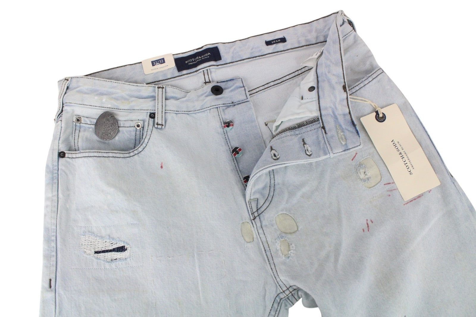 SCOTCH & SODA Dean Men Jeans W32/L32 Blue Stretch Distressed Loose Taper Fit
