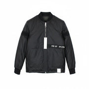 REPLAY Men Jacket M Ribbed Henley Neck Logo Patched Black Bomber Classic Lined