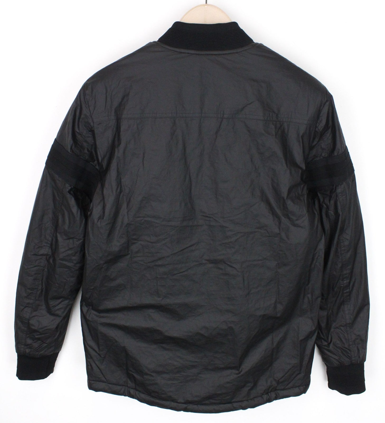 REPLAY Men Jacket M Ribbed Henley Neck Logo Patched Black Bomber Classic Lined