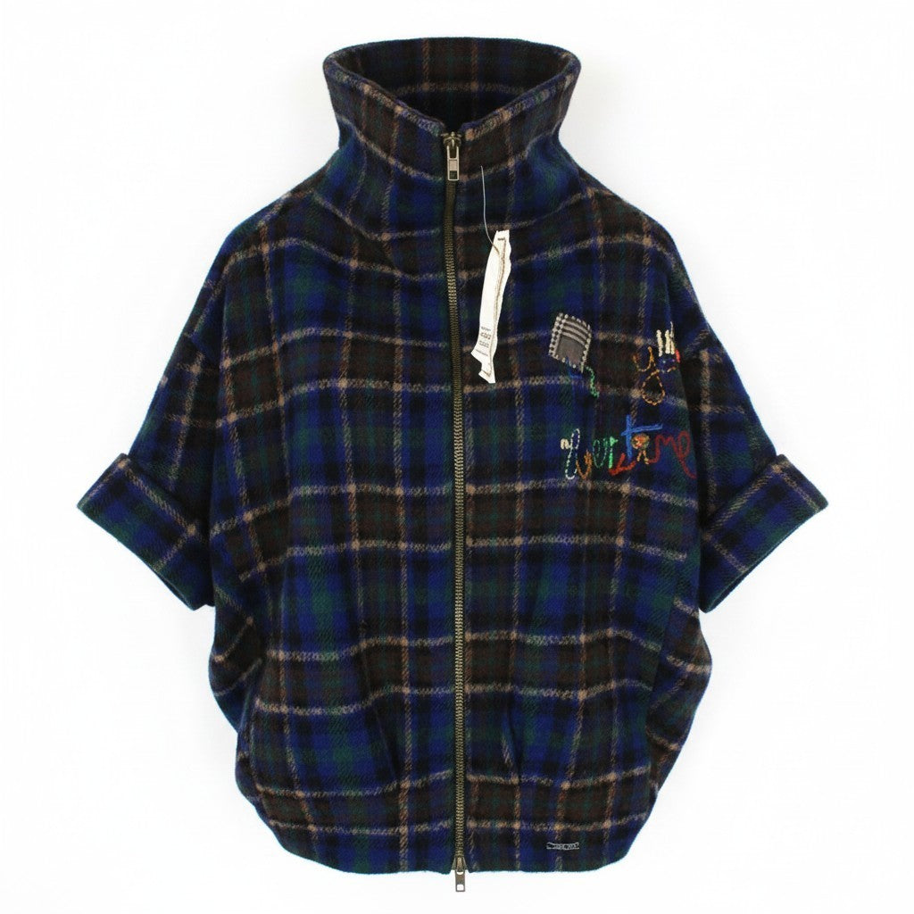 DESIGUAL Women Coat EU40 M Kimono Sleeve Blue Wool Blend Designer Tartan Check