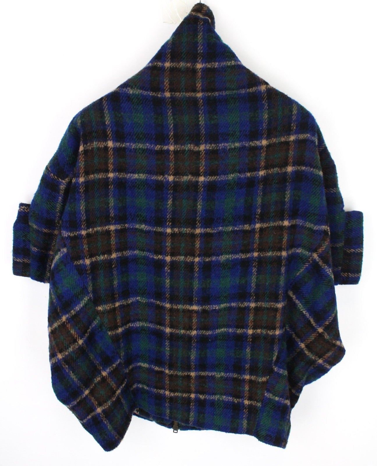 DESIGUAL Women Coat EU40 M Kimono Sleeve Blue Wool Blend Designer Tartan Check