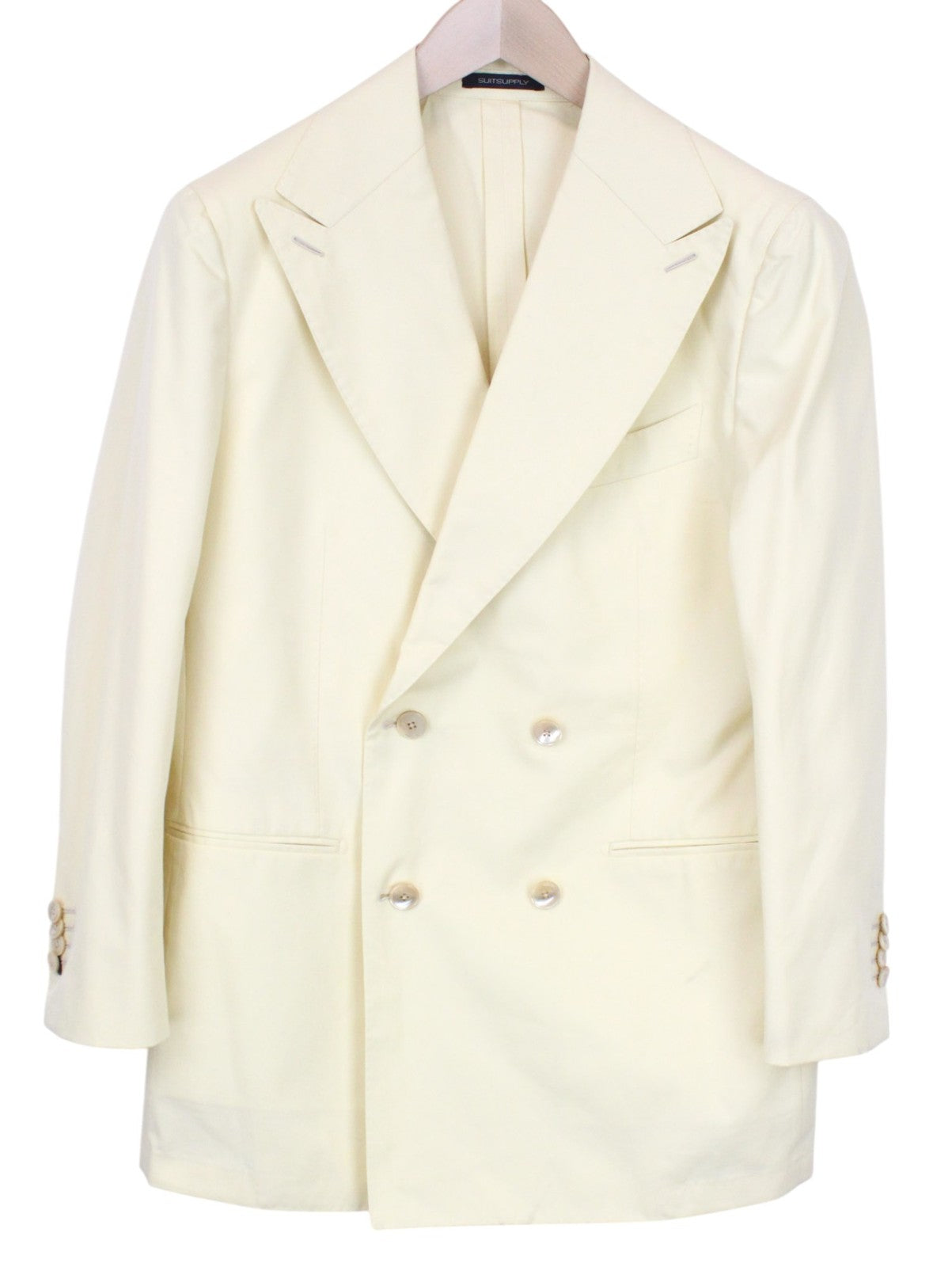 SUITSUPPLY La Spalla Men Suit UK38S Double-Breasted Cotton Light Yellow 2 Piece