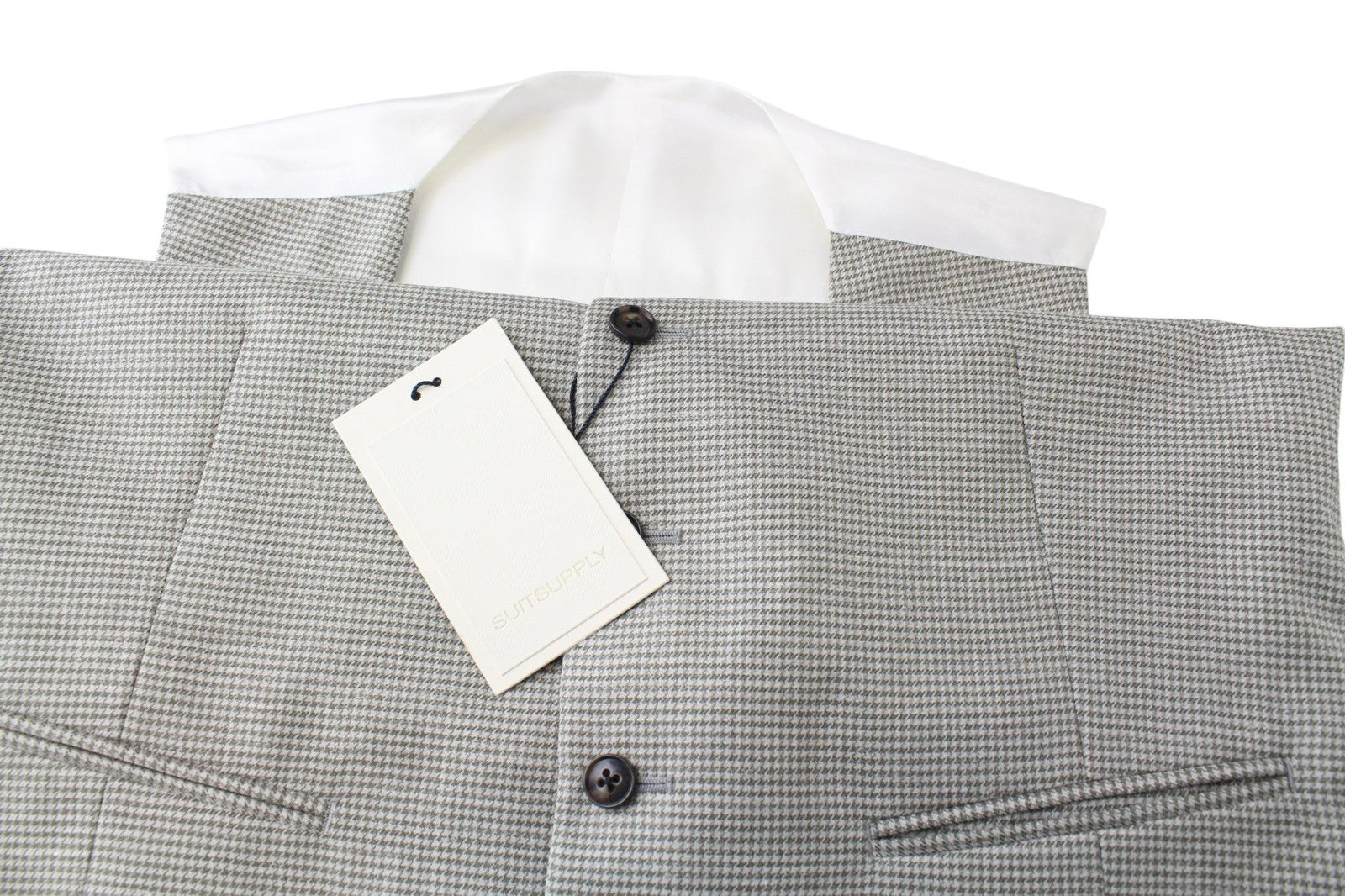 SUITSUPPLY Ferrara Men Waistcoat UK40R Green Wool Silk Linen Houndstooth Pattern