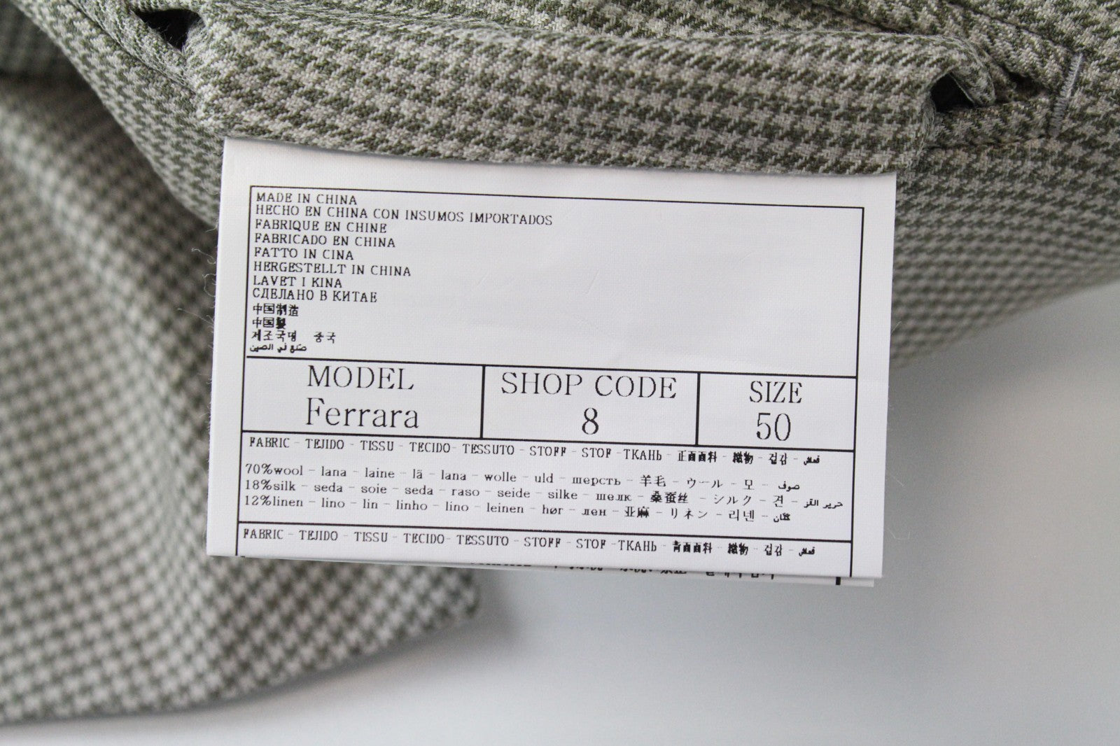 SUITSUPPLY Ferrara Men Waistcoat UK40R Green Wool Silk Linen Houndstooth Pattern