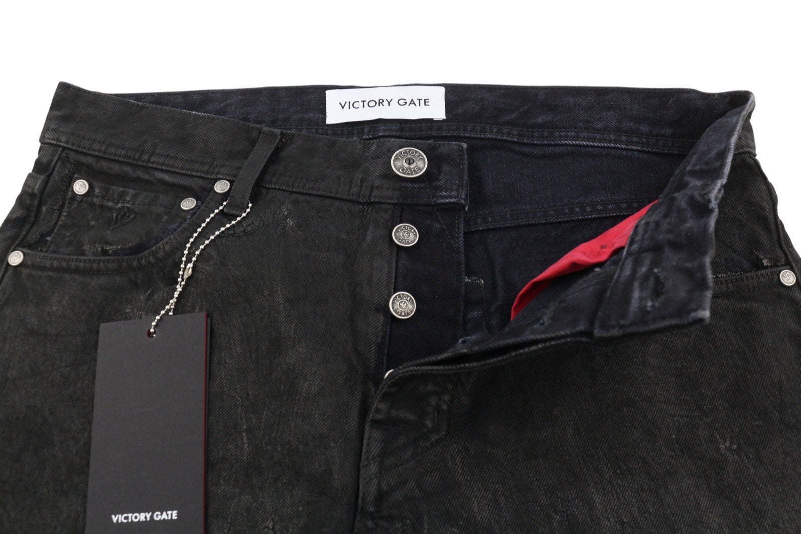 VICTORY GATE Men Jeans Slim Fit Black Collection Spalmato W31 Coated RRP790