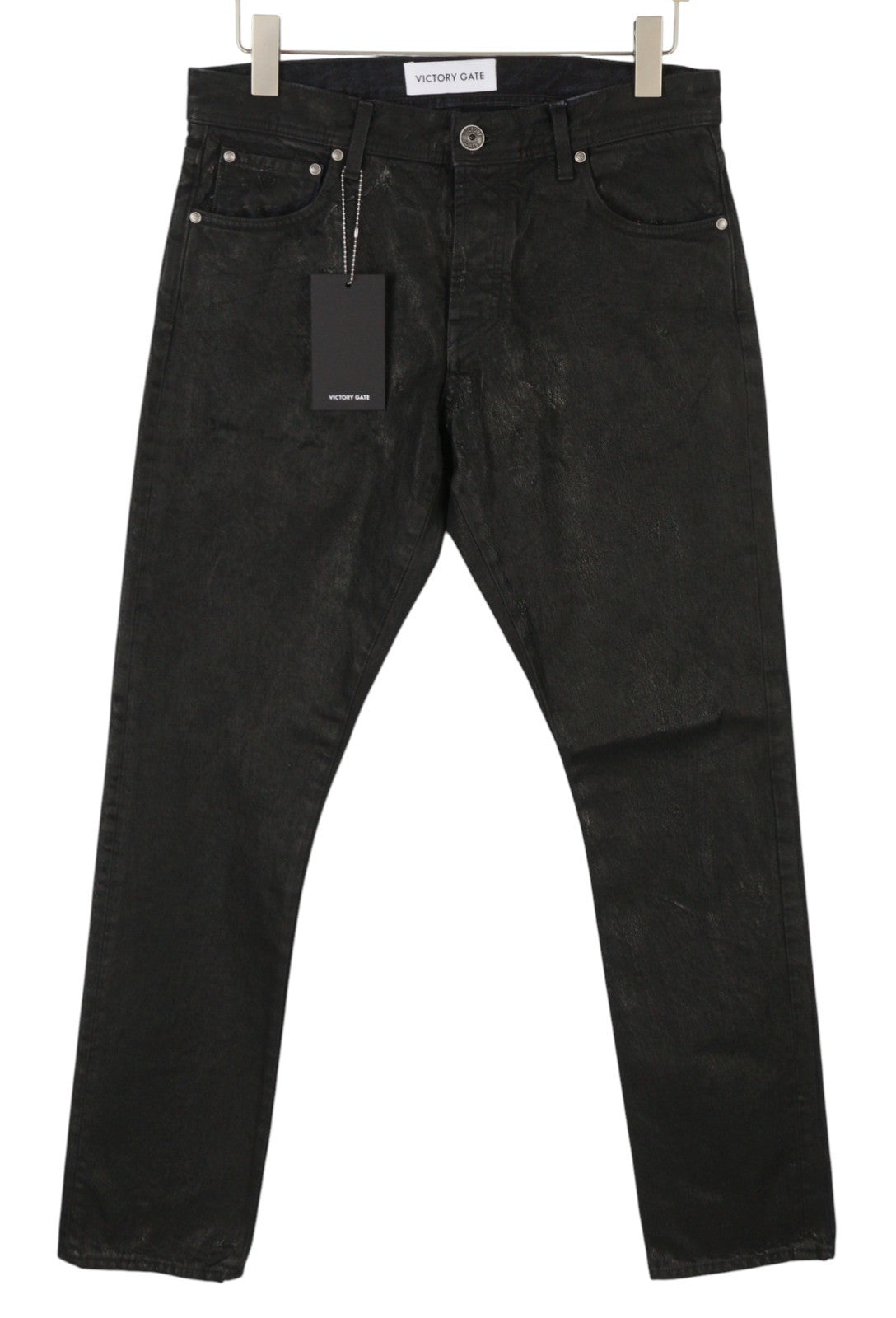 VICTORY GATE Men Jeans Slim Fit Black Collection Spalmato W34 Waxed RRP790